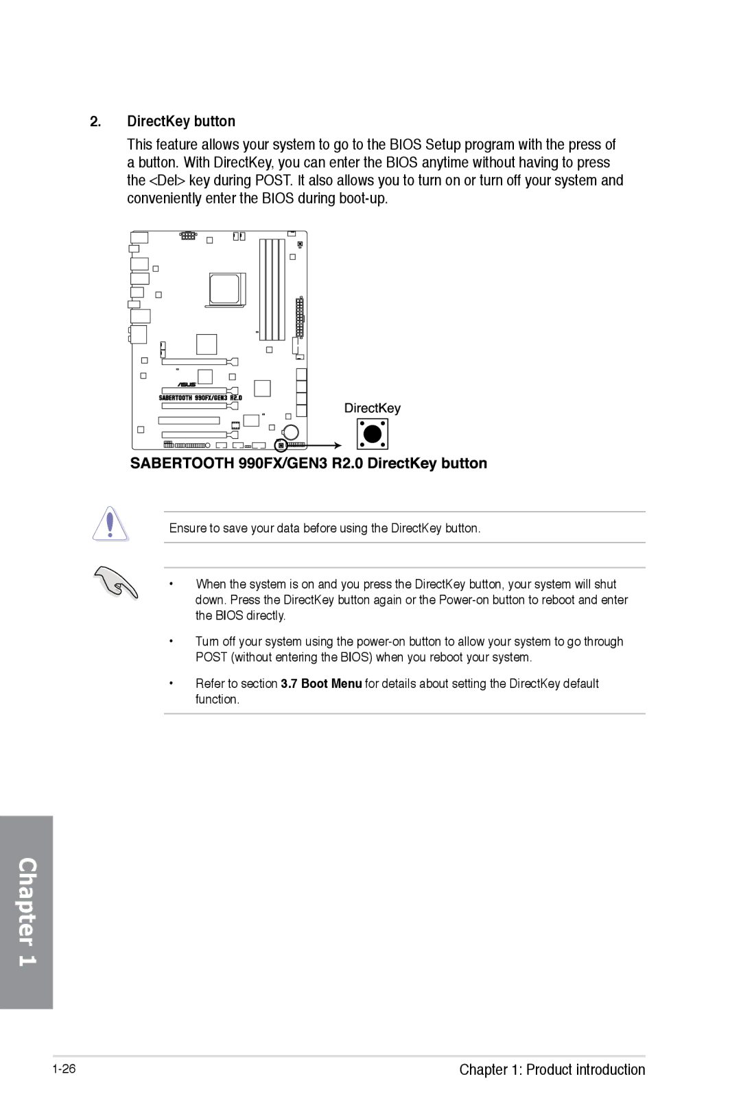 Asus 990FX R20, SABERTOOTH 990FX/GEN3 R2, SABERTOOTH990FXGEN3 manual DirectKey button 