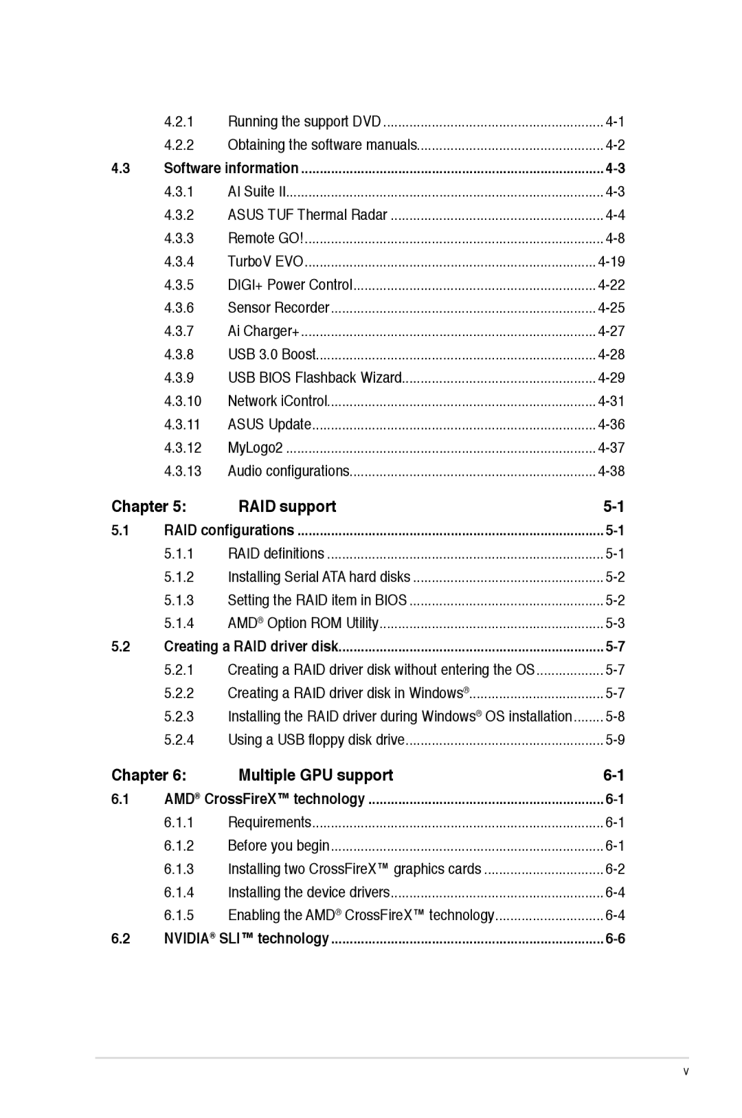 Asus SABERTOOTH 990FX/GEN3 R2, 990FX R20, SABERTOOTH990FXGEN3 manual Chapter RAID support, Chapter Multiple GPU support 