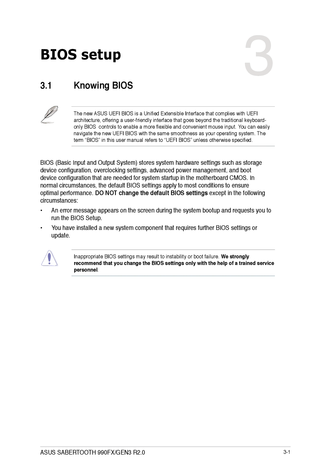 Asus 990FX R20, SABERTOOTH 990FX/GEN3 R2, SABERTOOTH990FXGEN3 manual Bios setup, Knowing Bios 