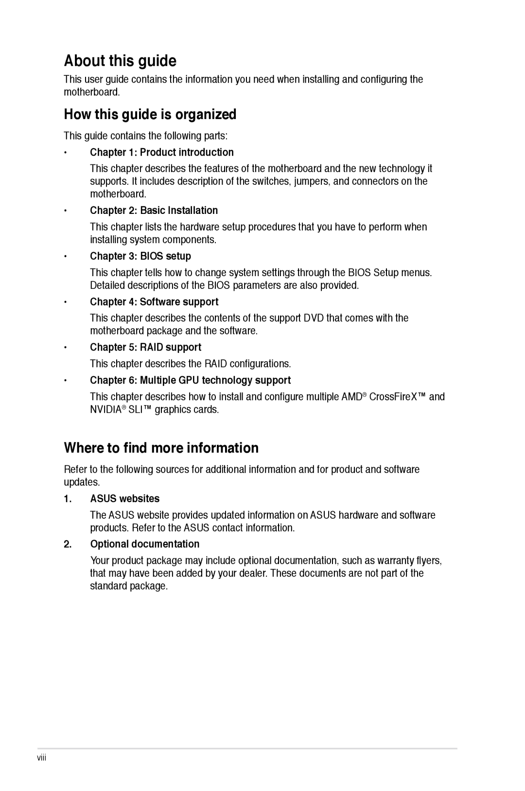 Asus 990FX R20, SABERTOOTH 990FX/GEN3 R2 About this guide, How this guide is organized, Where to find more information 