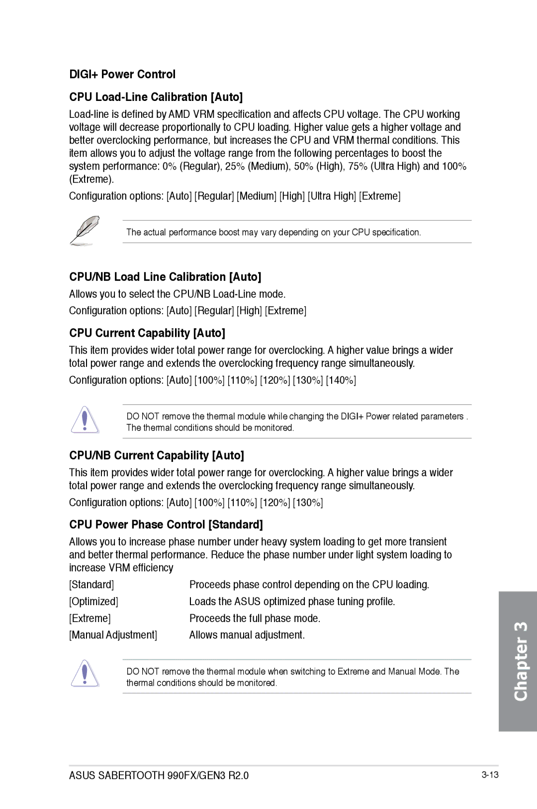 Asus 990FXGEN3, 990FX R20 manual DIGI+ Power Control CPU Load-Line Calibration Auto, CPU/NB Load Line Calibration Auto 