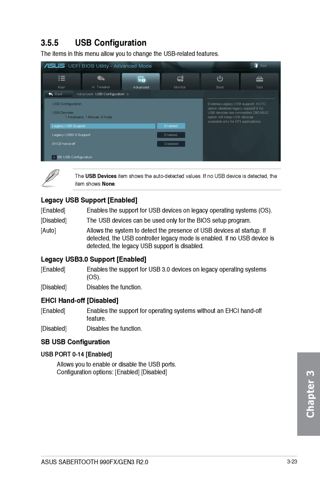 Asus SABERTOOTH 990FX/GEN3 R2, 990FX R20 manual USB Configuration, Legacy USB Support Enabled, Legacy USB3.0 Support Enabled 