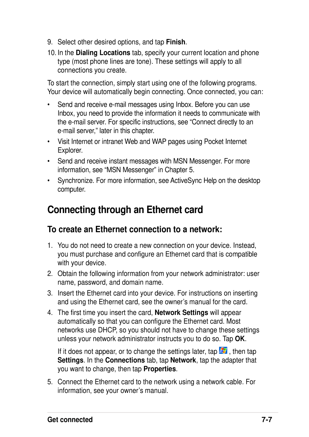 Asus A600 user manual To create an Ethernet connection to a network 