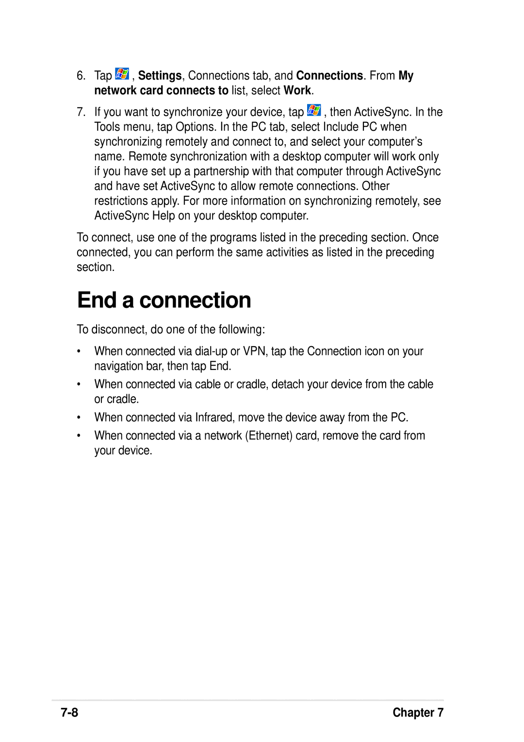 Asus A600 user manual End a connection 