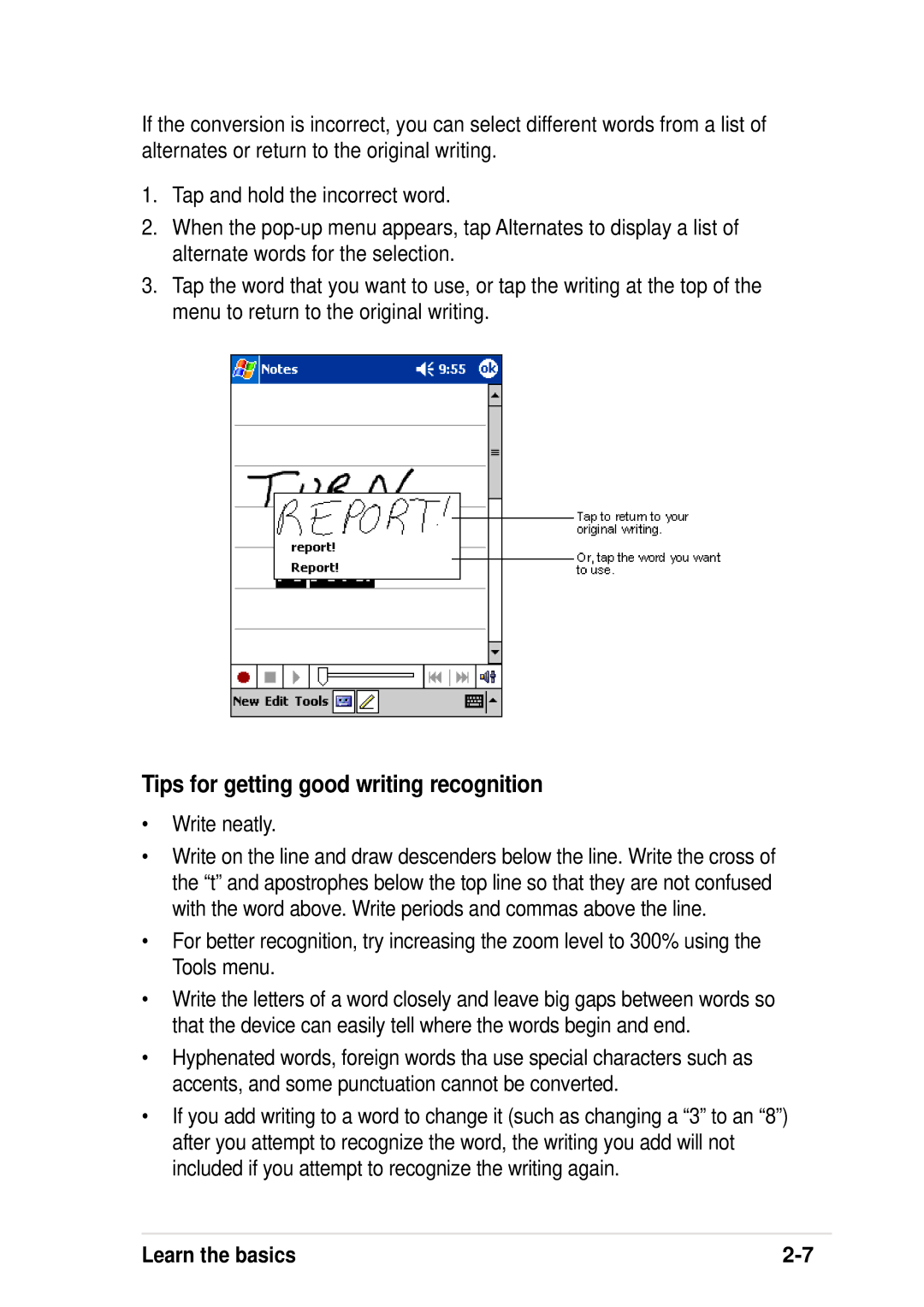 Asus A600 user manual Tips for getting good writing recognition, Write neatly 