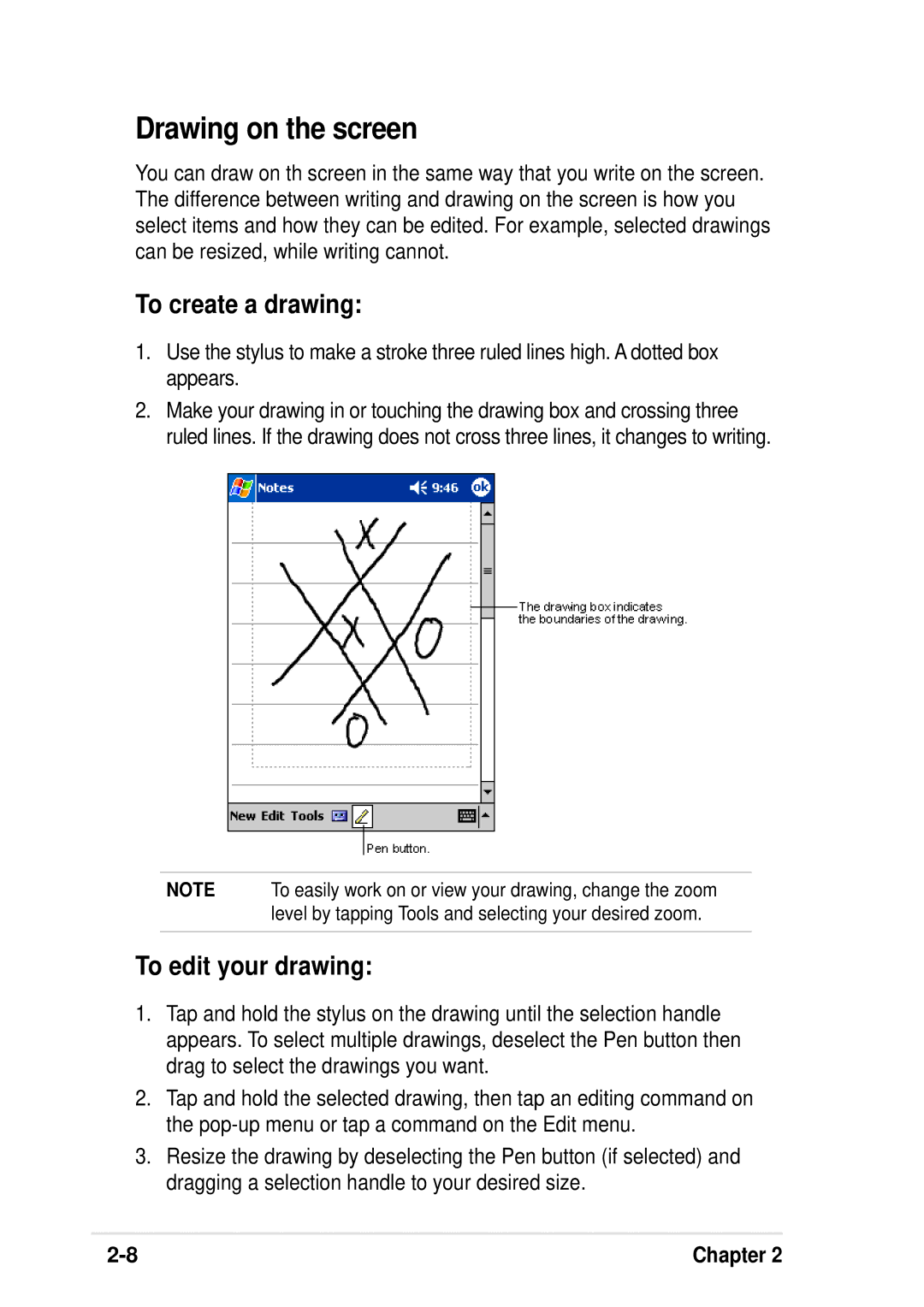 Asus A600 user manual Drawing on the screen, To create a drawing, To edit your drawing 