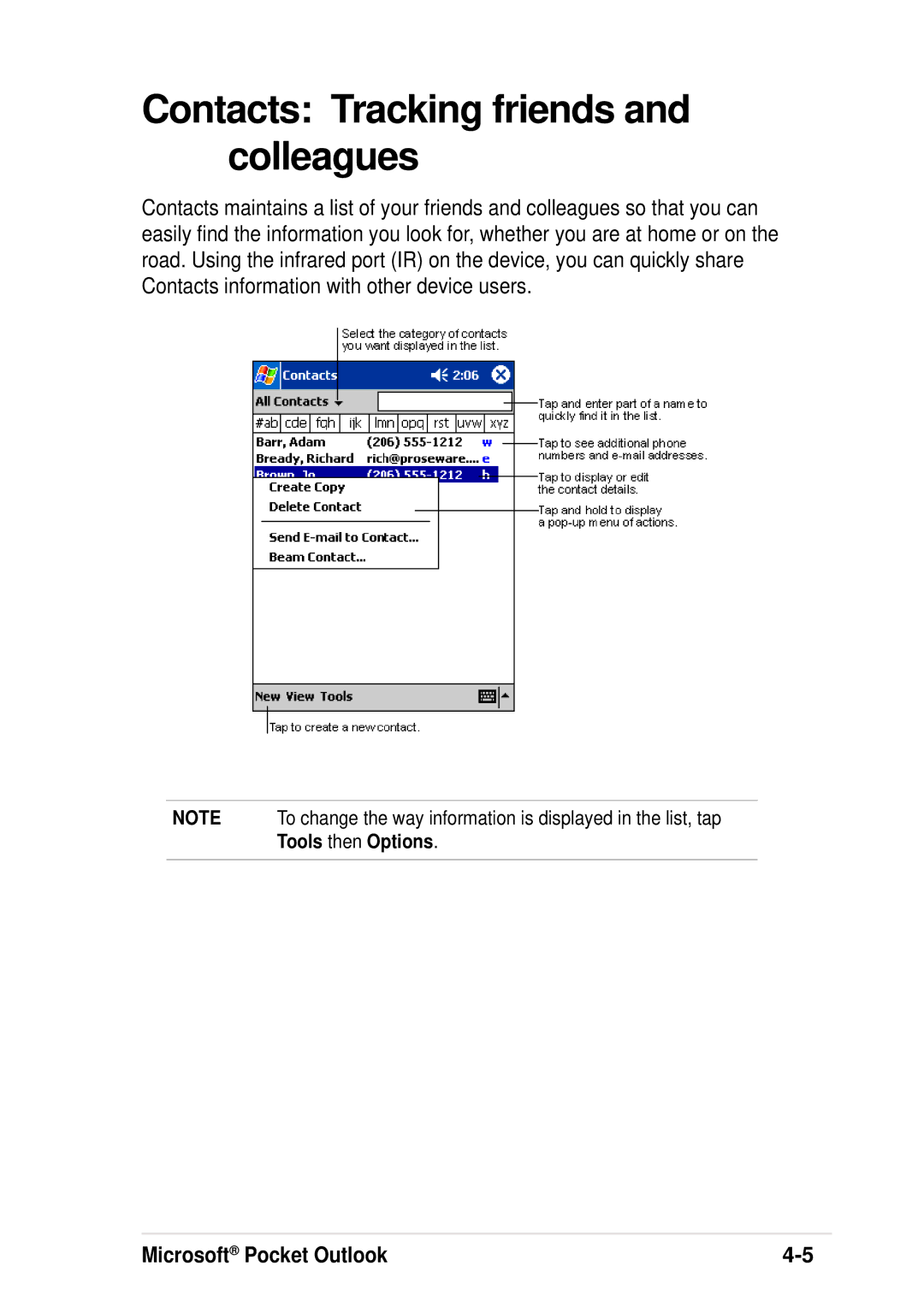 Asus A600 user manual Contacts Tracking friends and colleagues 