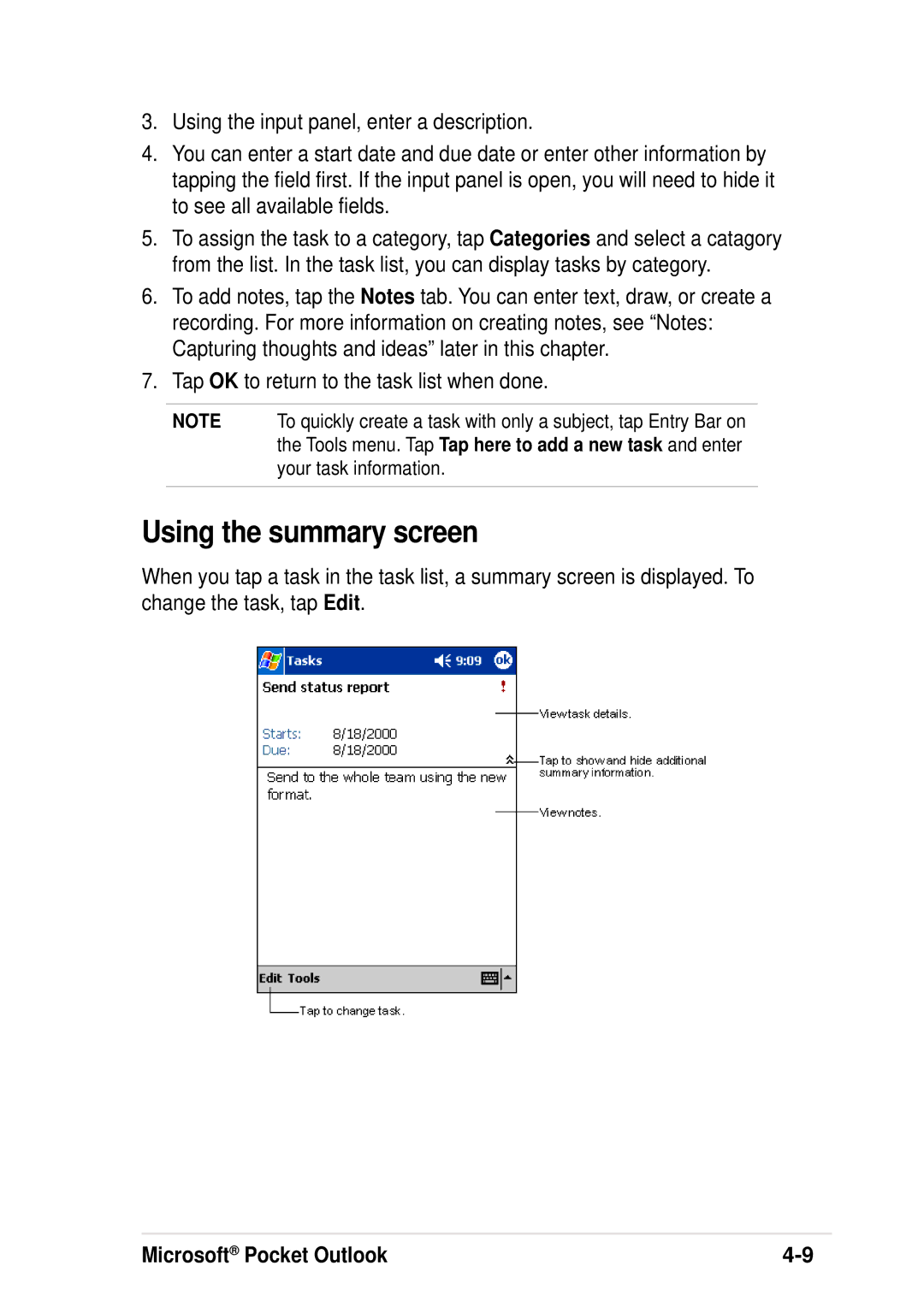 Asus A600 user manual Tap OK to return to the task list when done 