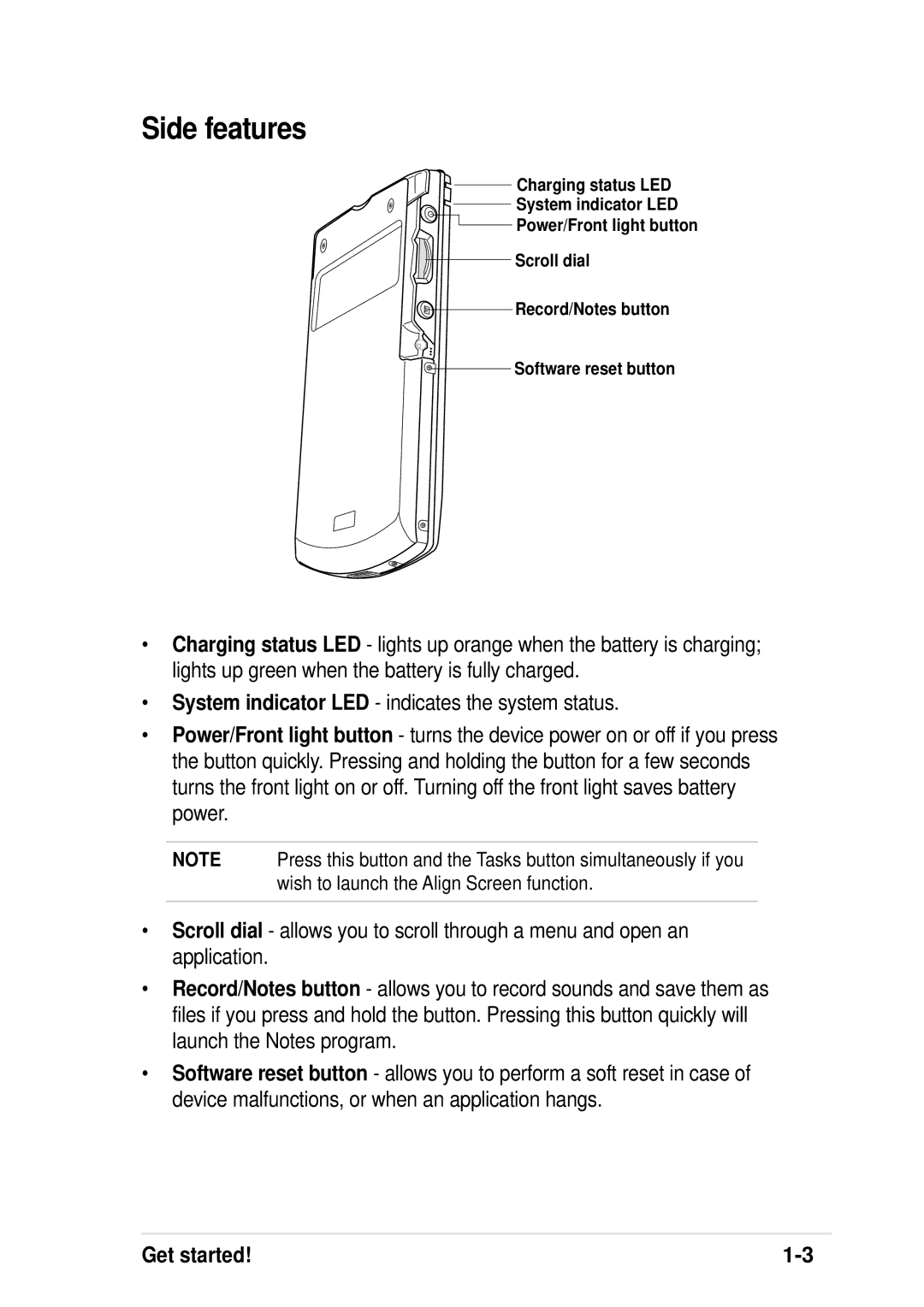 Asus A600 user manual Side features 