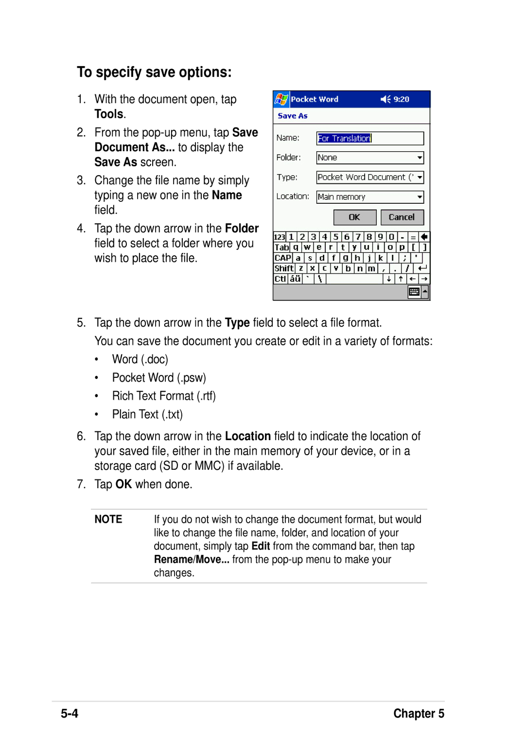 Asus A600 user manual To specify save options 