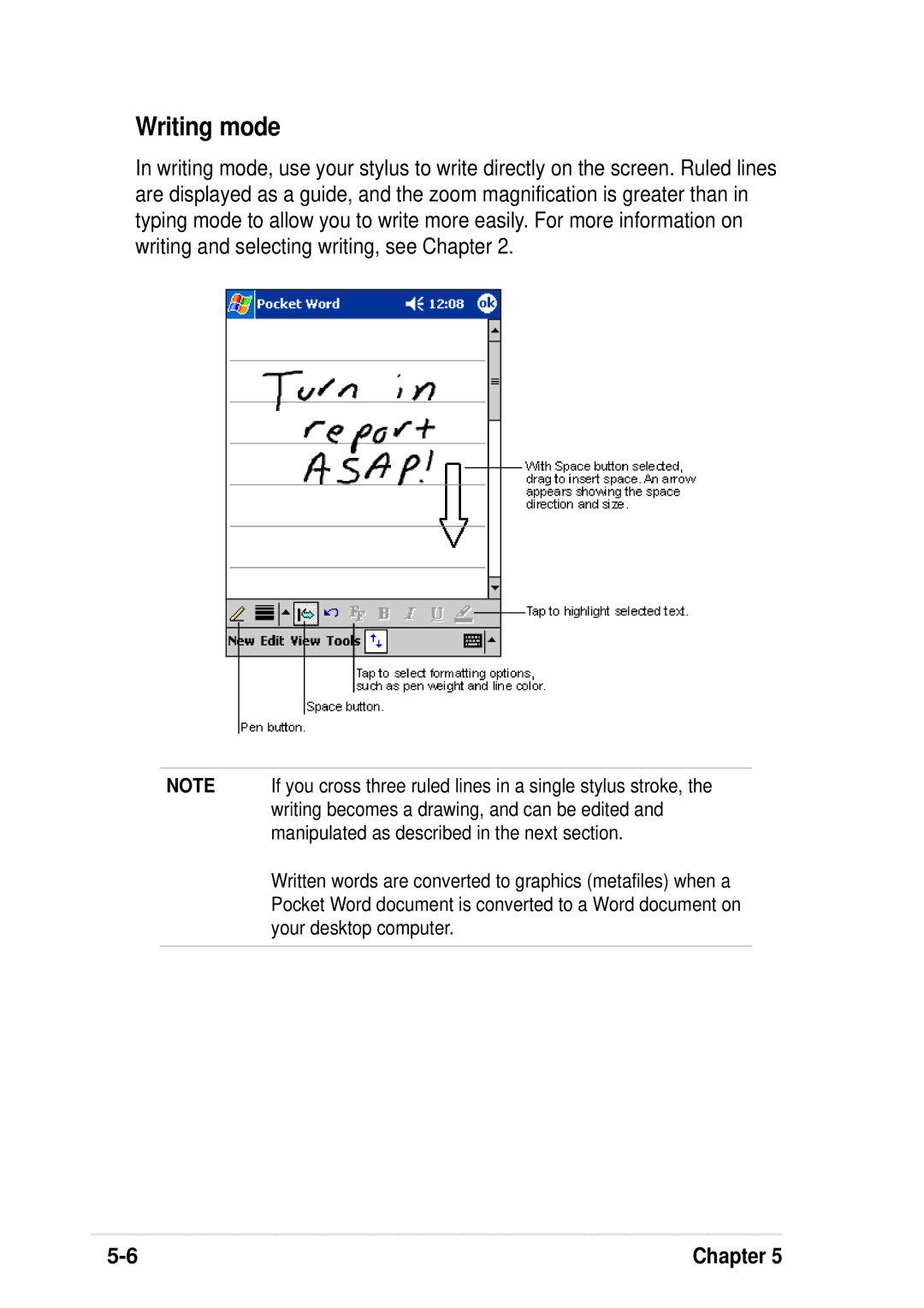 Asus A600 user manual Writing mode 