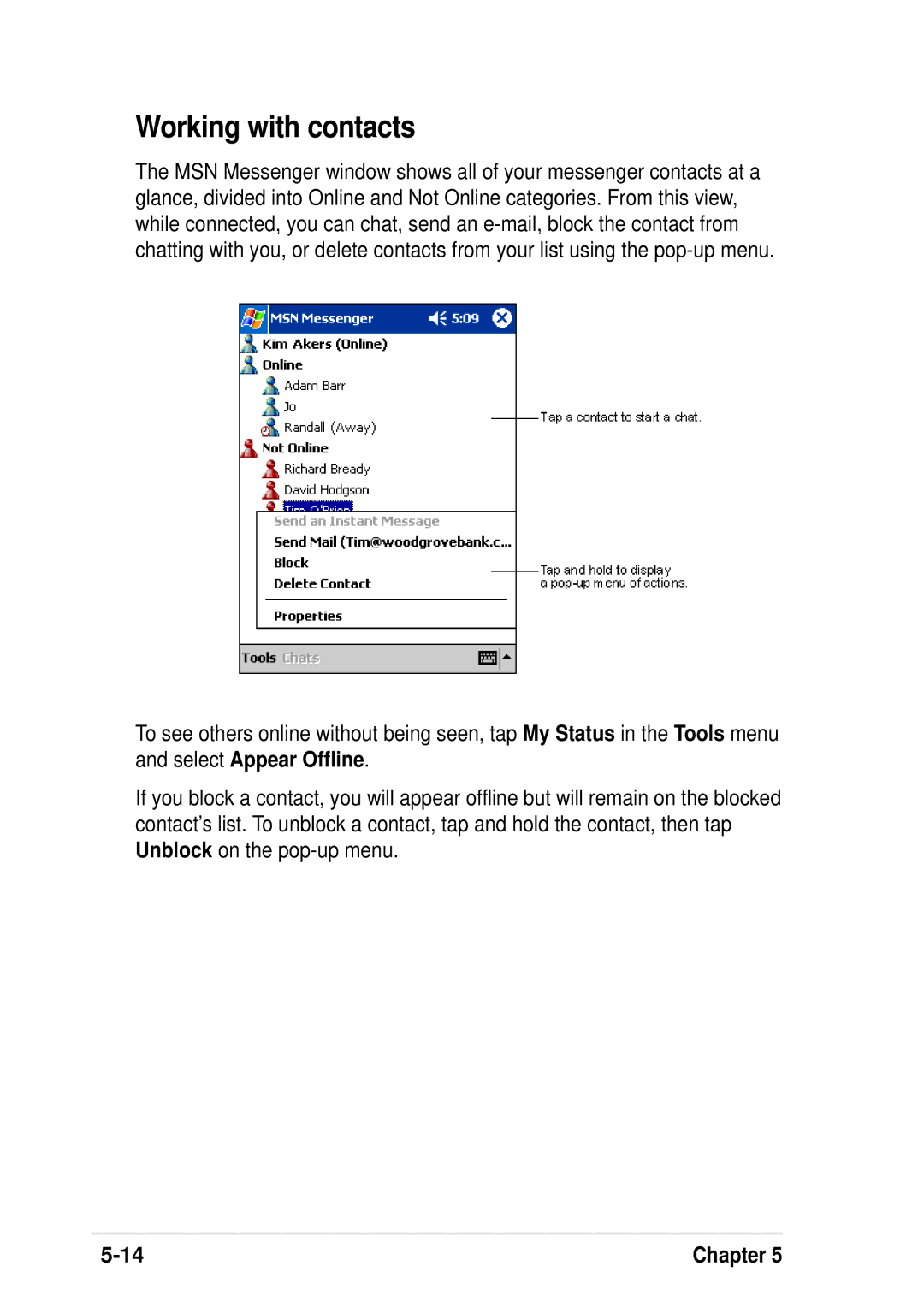 Asus A600 user manual Working with contacts 