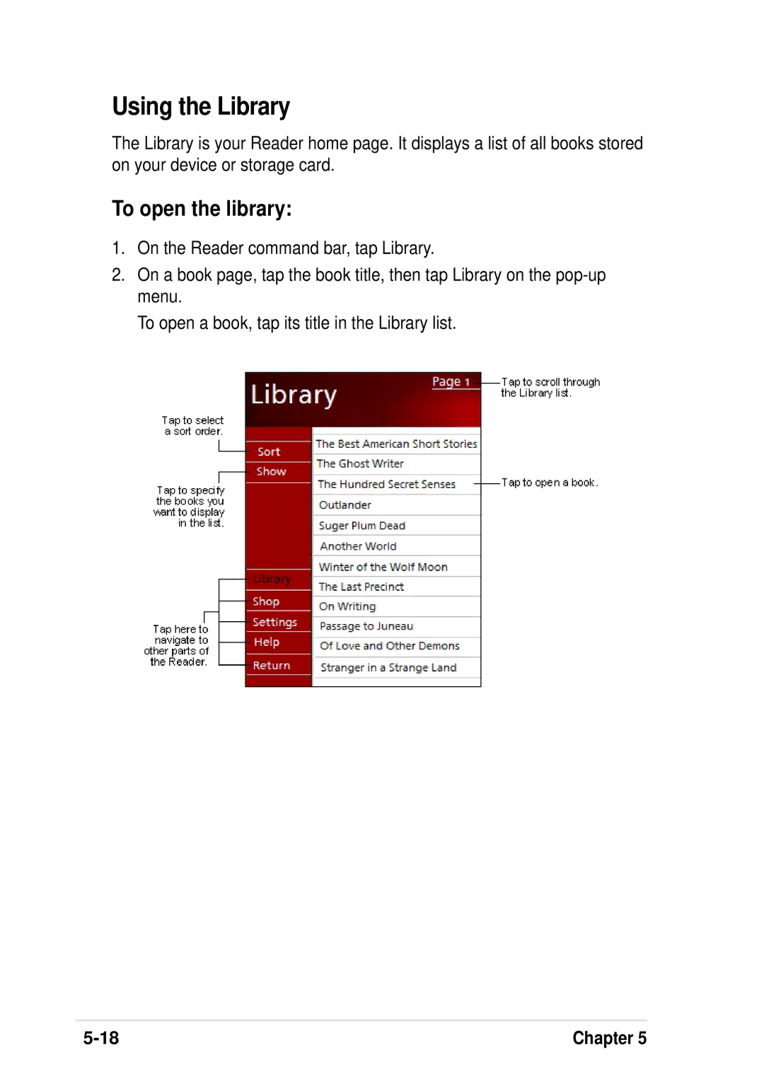 Asus A600 user manual Using the Library, To open the library 