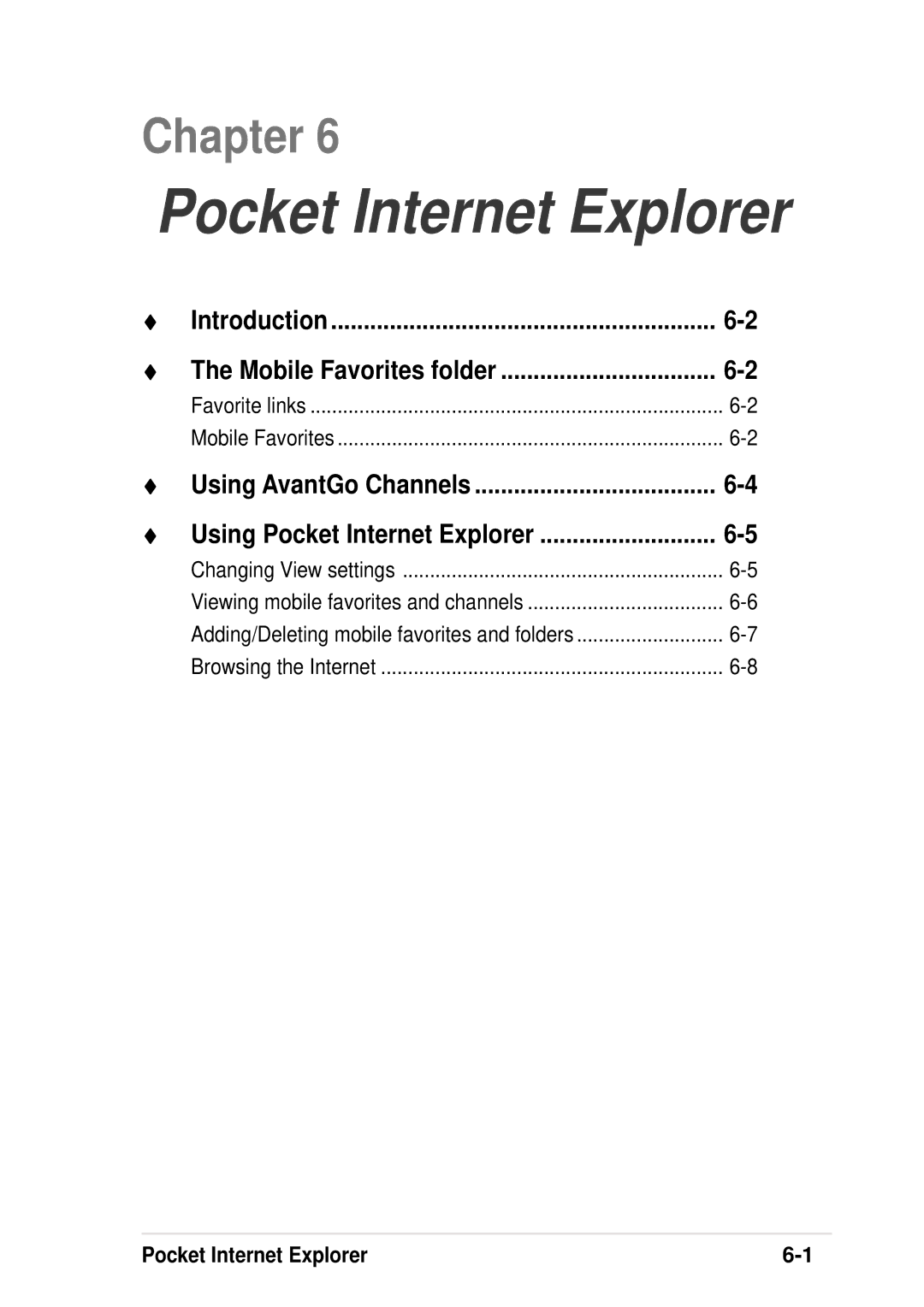 Asus A600 user manual Introduction Mobile Favorites folder, Using AvantGo Channels Using Pocket Internet Explorer 