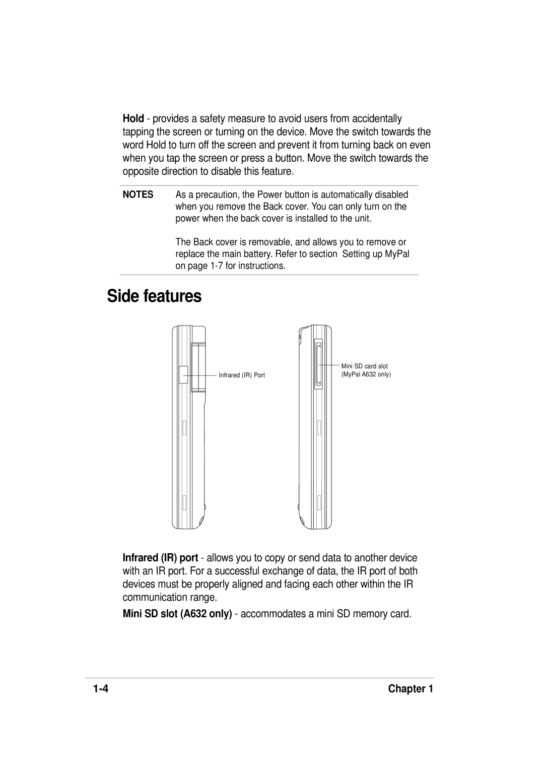 Asus A636, 632 manual Side features 