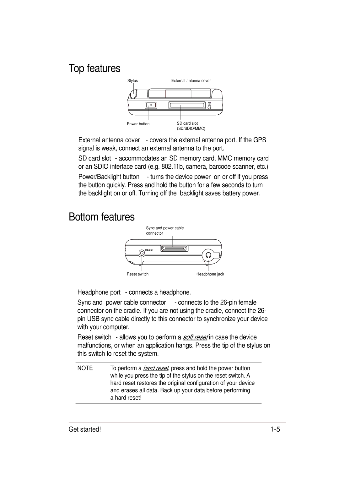 Asus 632, A636 manual Top features, Bottom features 