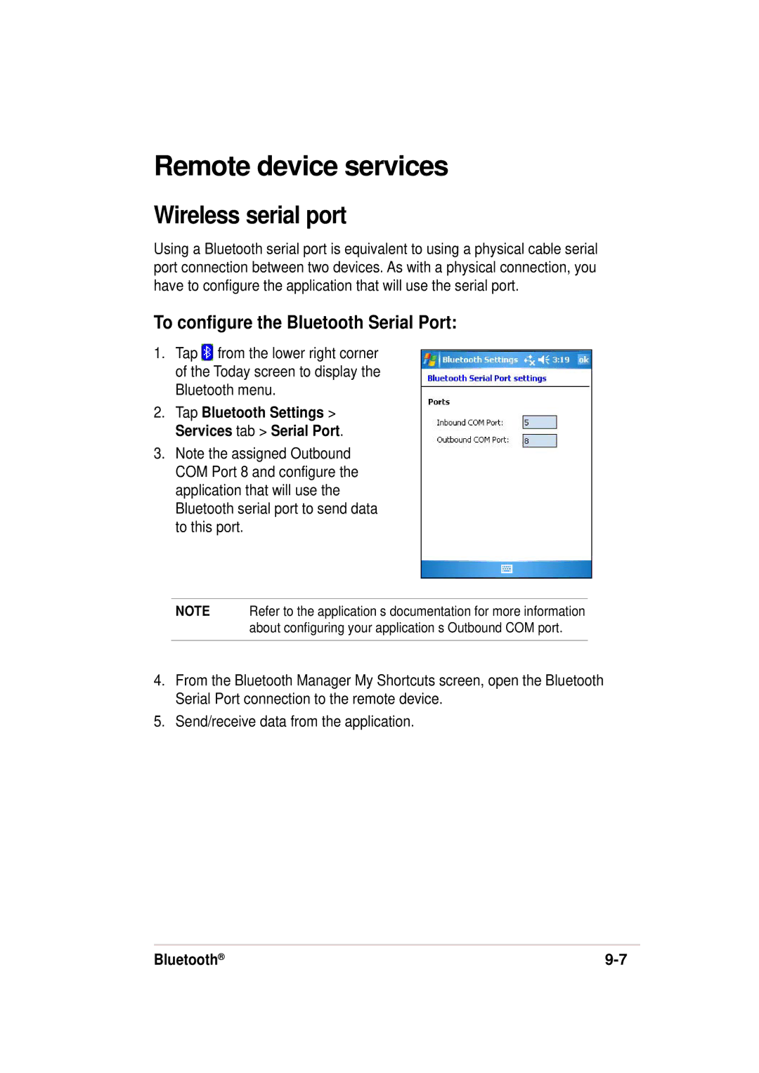 Asus 632, A636 manual Remote device services, Wireless serial port, To configure the Bluetooth Serial Port 