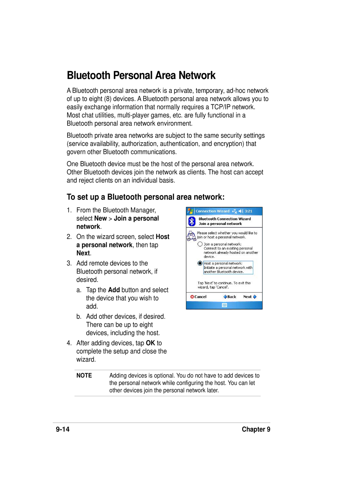 Asus A636, 632 manual Bluetooth Personal Area Network, To set up a Bluetooth personal area network 