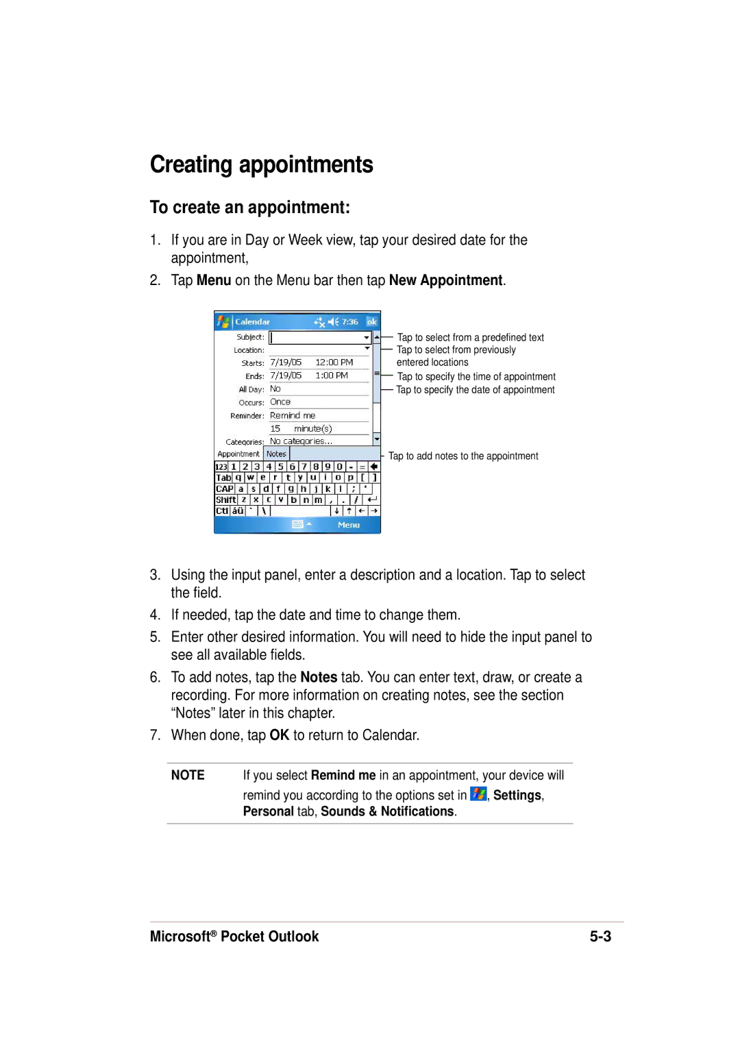 Asus 632, A636 manual Creating appointments, To create an appointment 