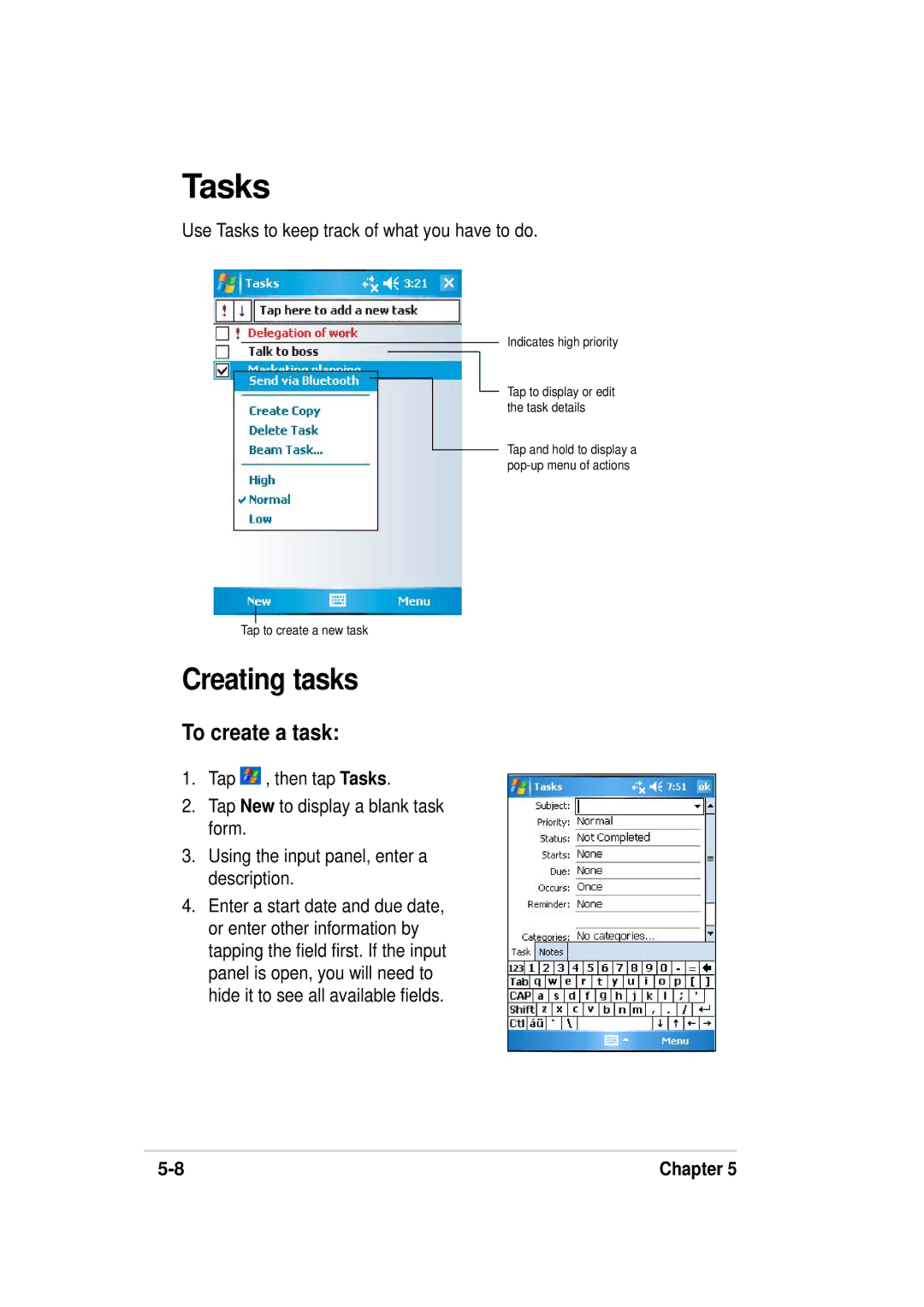 Asus A636, 632 manual Creating tasks, To create a task, Use Tasks to keep track of what you have to do 