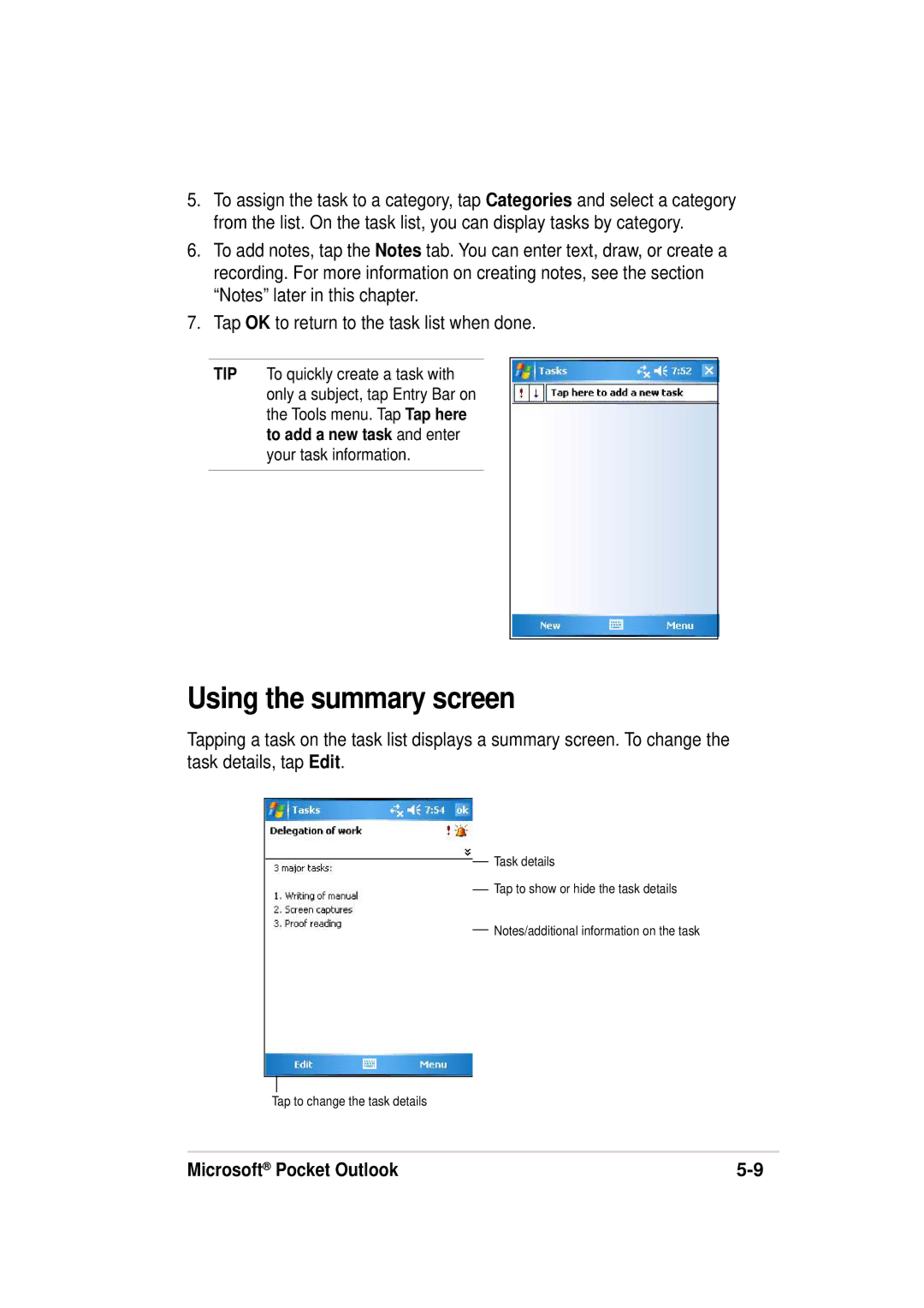 Asus 632, A636 manual Using the summary screen 