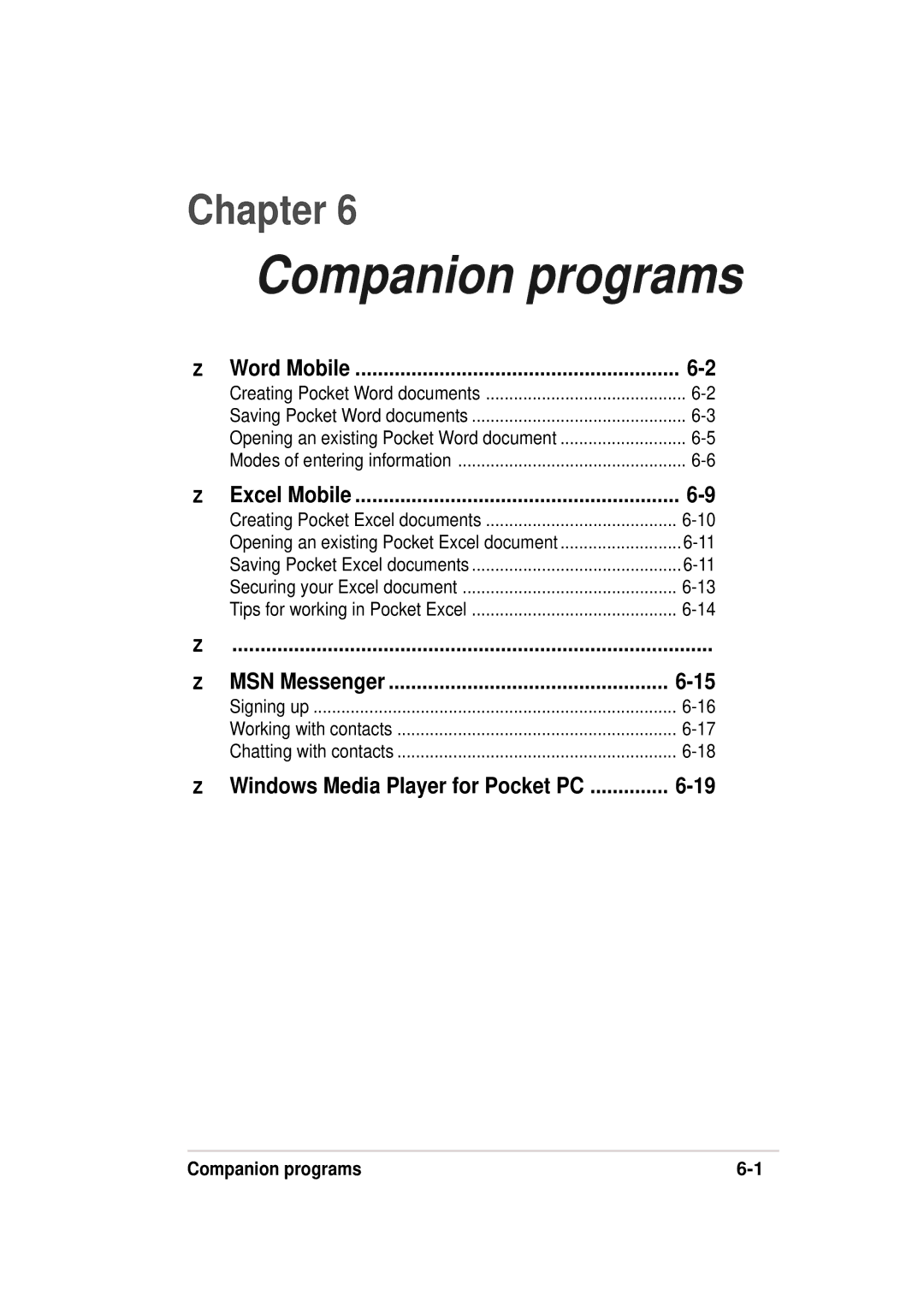 Asus 632, A636 manual Word Mobile, Companion programs 