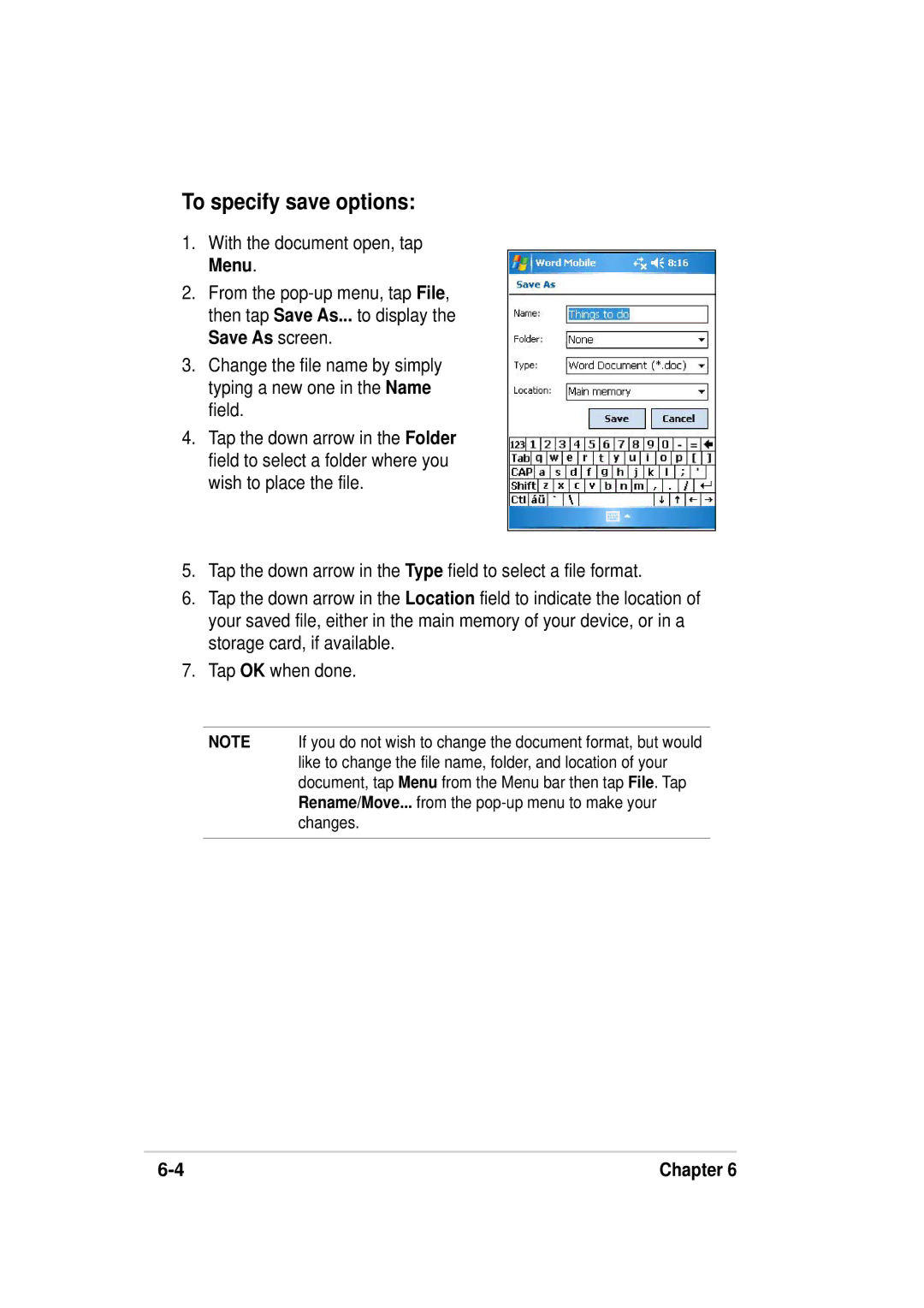 Asus A636, 632 manual To specify save options 