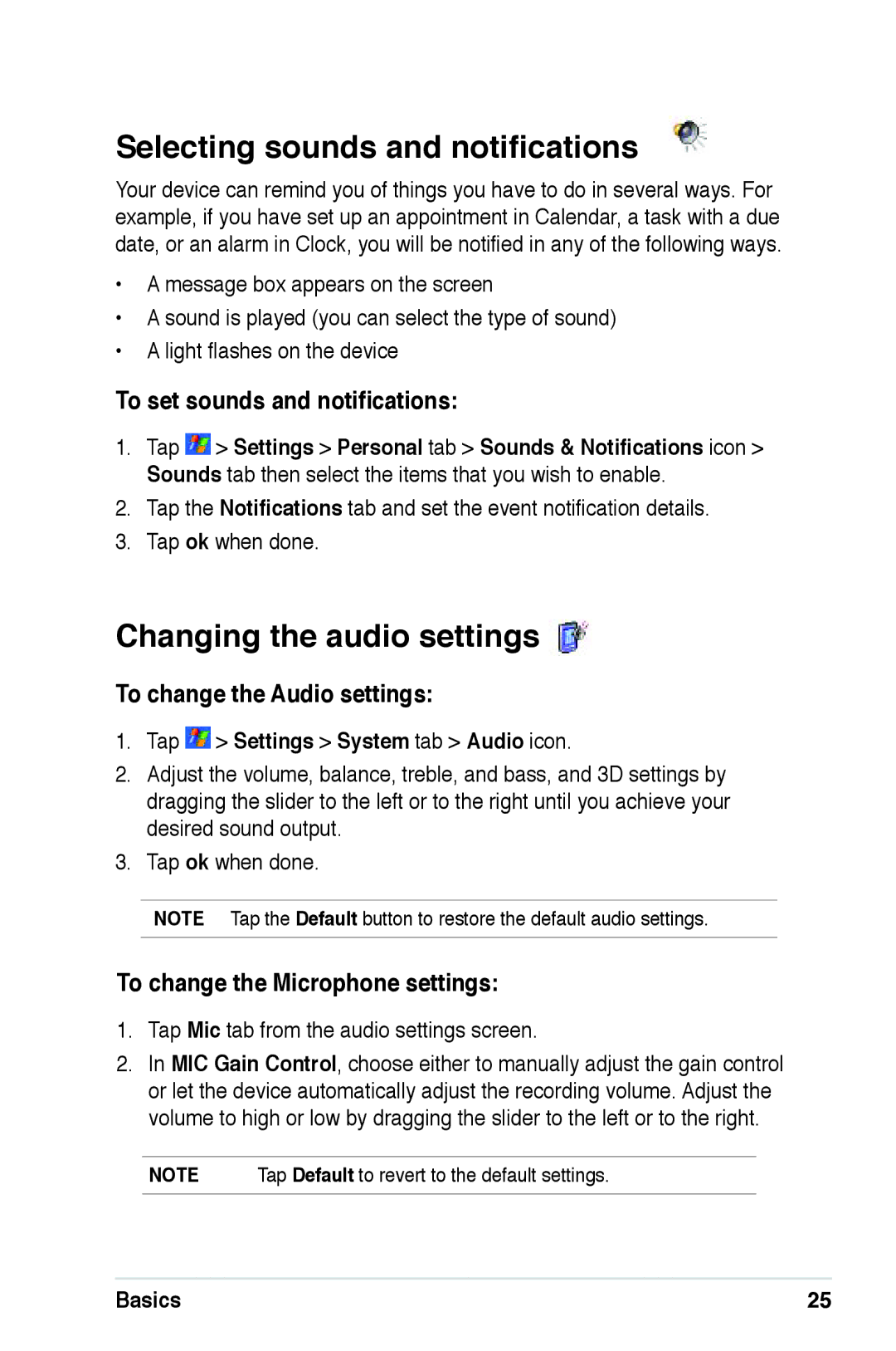 Asus A639 user manual Selecting sounds and notifications, Changing the audio settings, To set sounds and notifications 