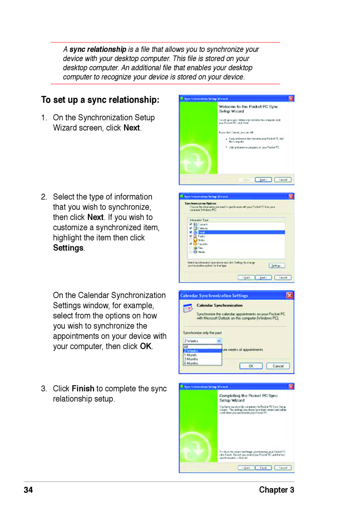 Asus A639 user manual To set up a sync relationship, Click Finish to complete the sync relationship setup 