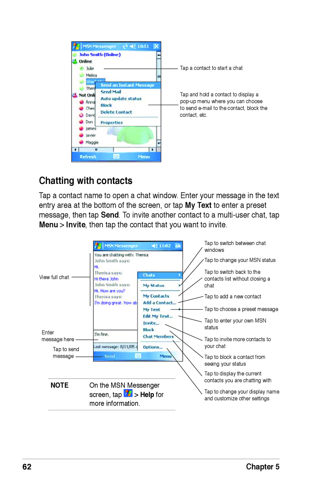 Asus A639 user manual Chatting with contacts 