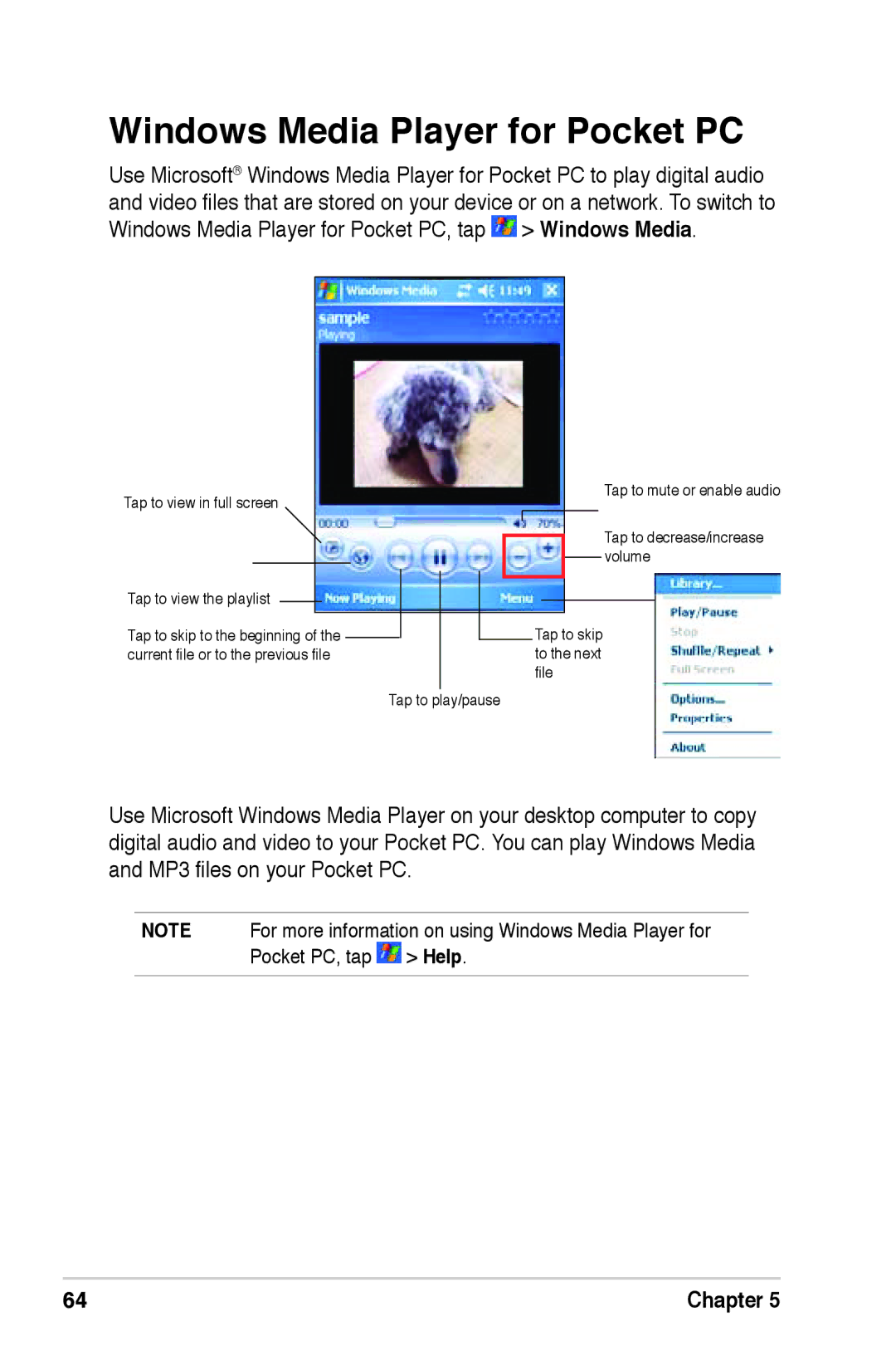 Asus A639 user manual Windows Media Player for Pocket PC 