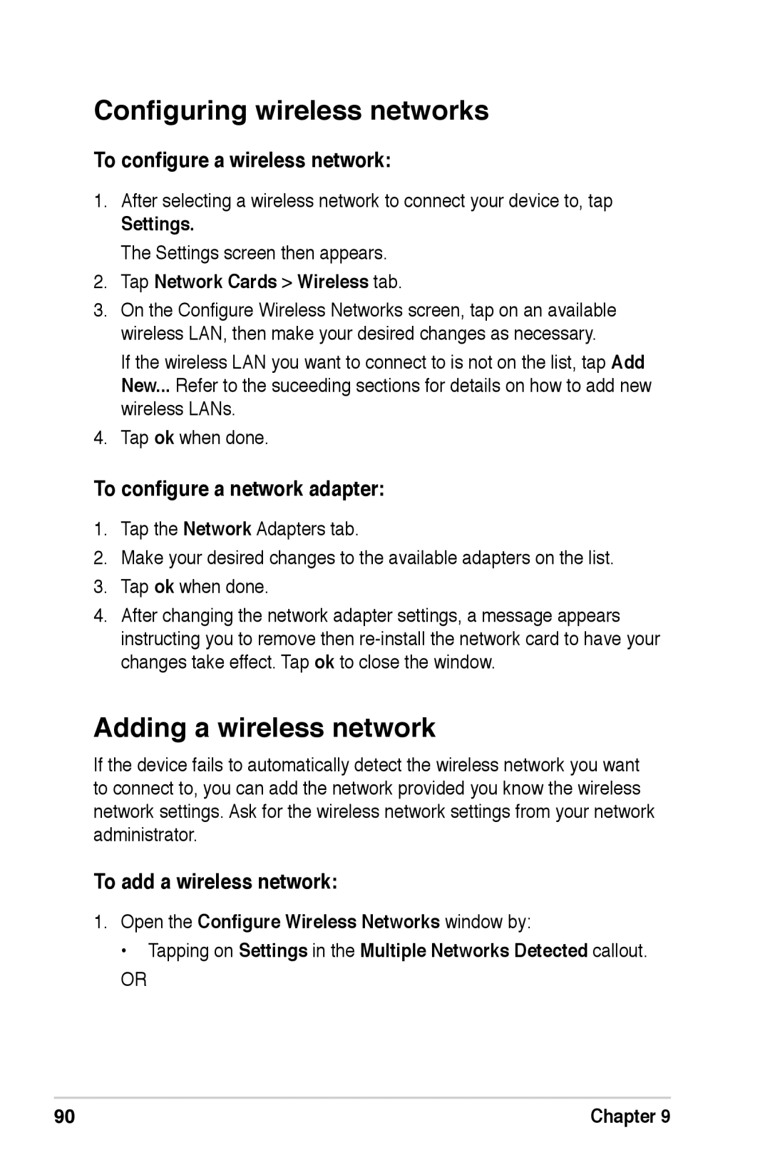 Asus A639 user manual Configuring wireless networks, Adding a wireless network, To configure a wireless network 