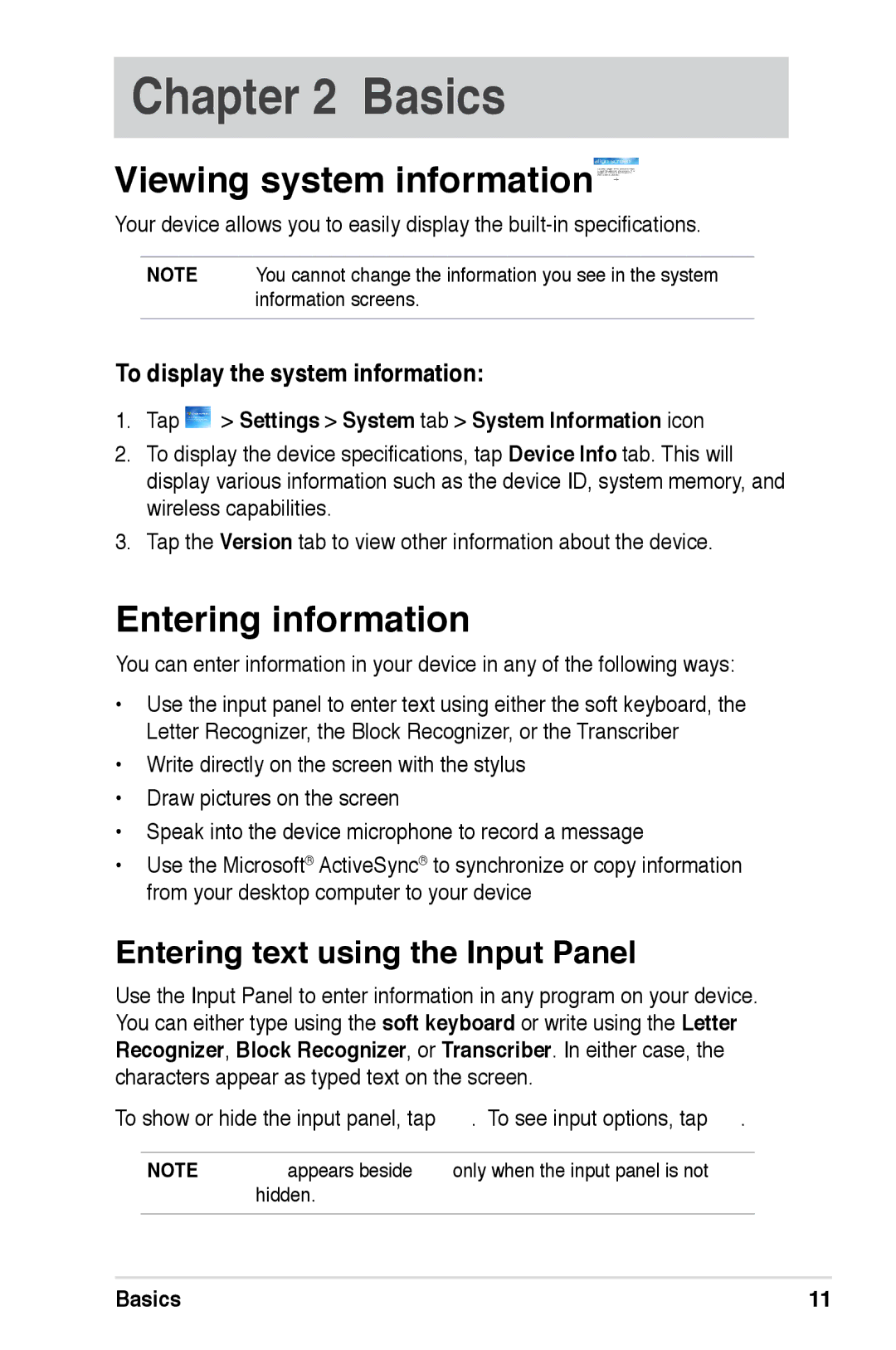 Asus A686, A696, A626 user manual Viewing system information, Entering information, Entering text using the Input Panel 