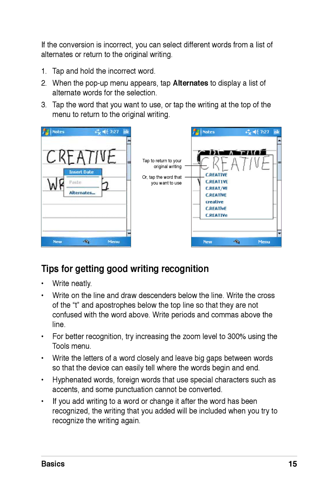 Asus A696, A626, A686 user manual Tips for getting good writing recognition 