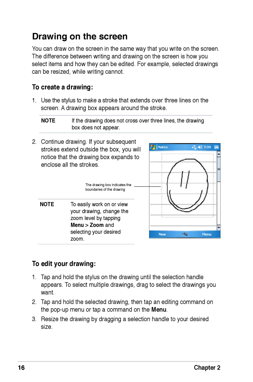 Asus A626, A696, A686 user manual Drawing on the screen, To create a drawing, To edit your drawing 