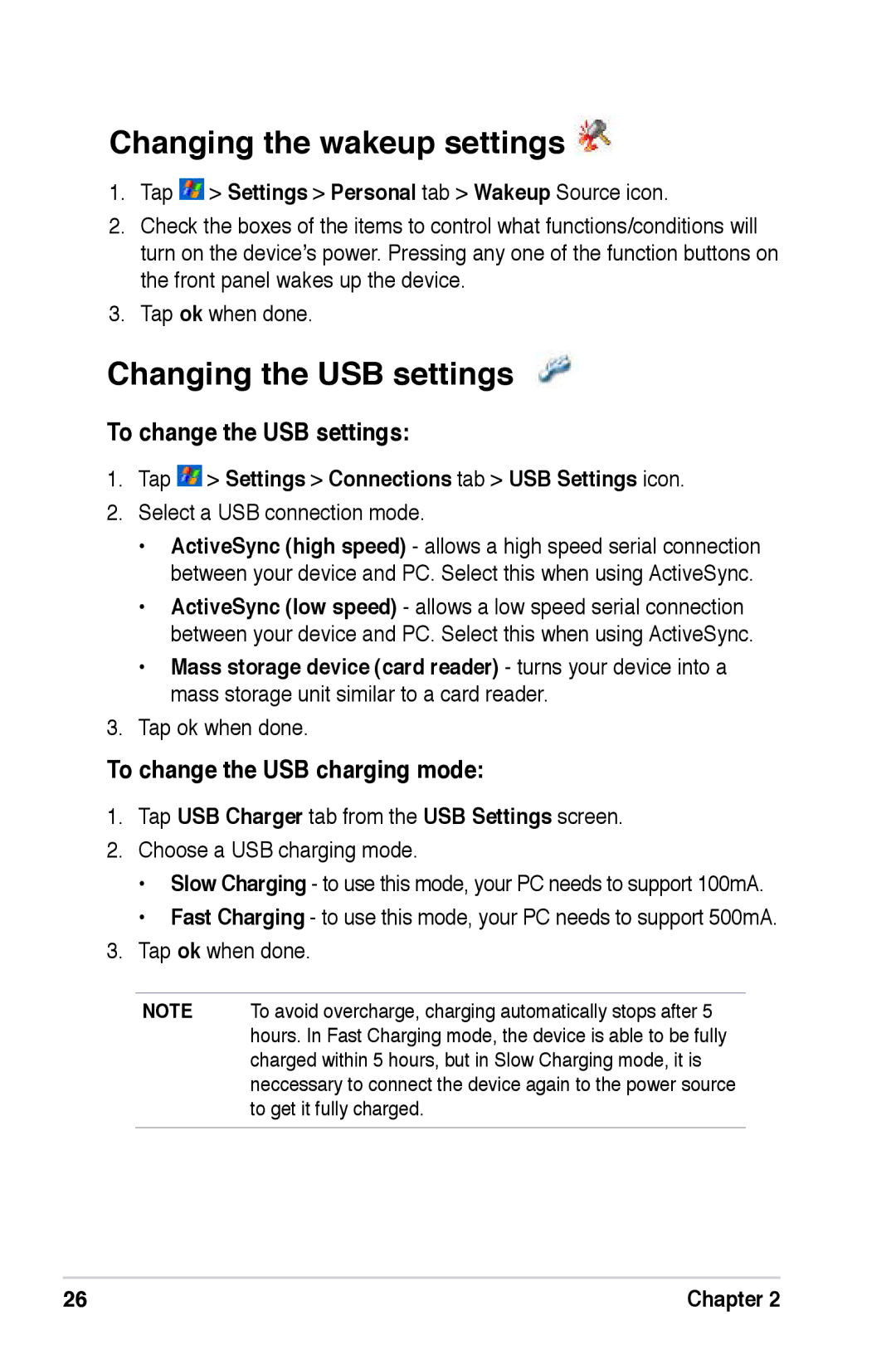 Asus A686, A696, A626 user manual Changing the wakeup settings, Changing the USB settings, To change the USB settings 