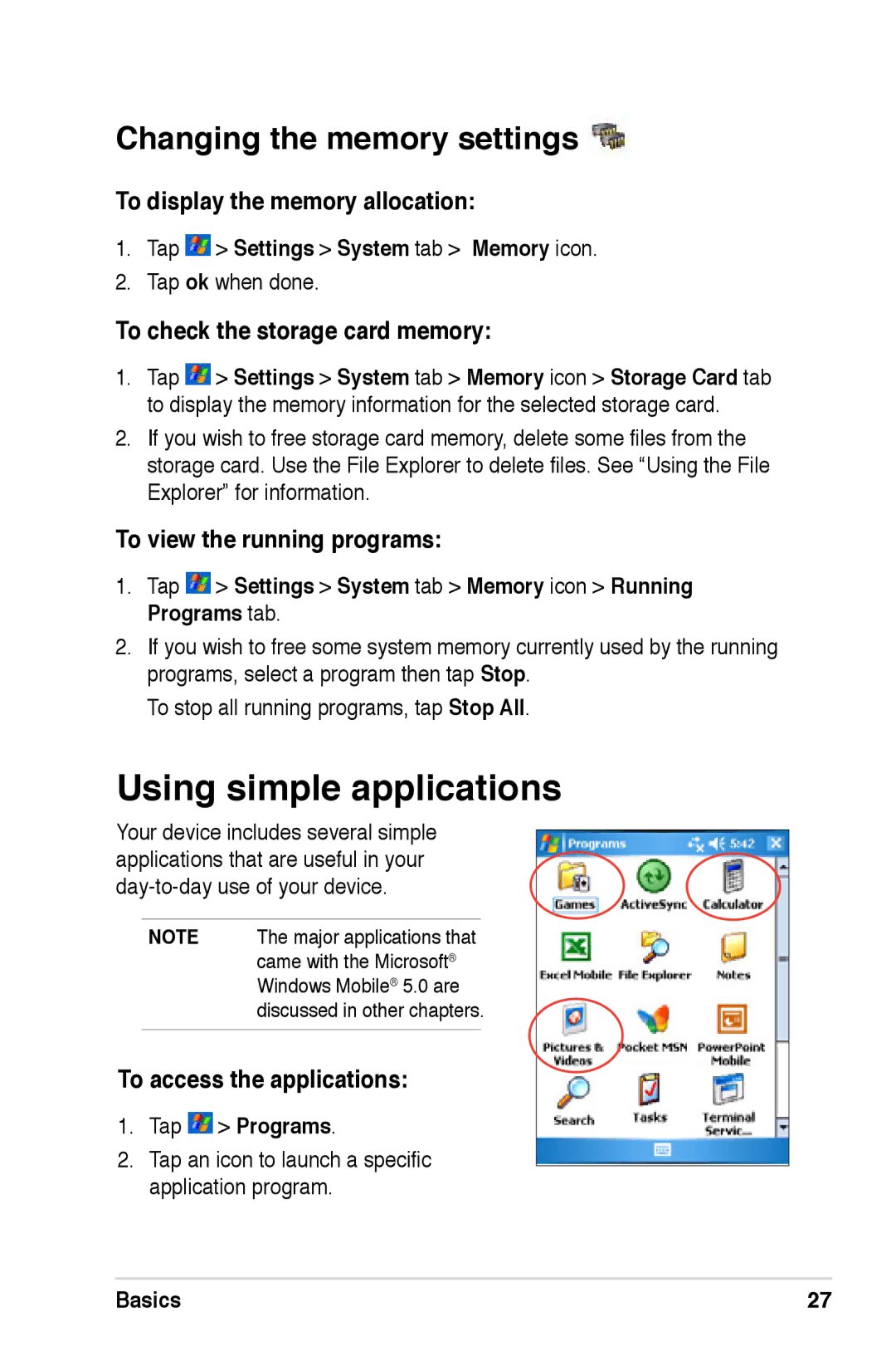 Asus A696, A626, A686 user manual Using simple applications, Changing the memory settings 