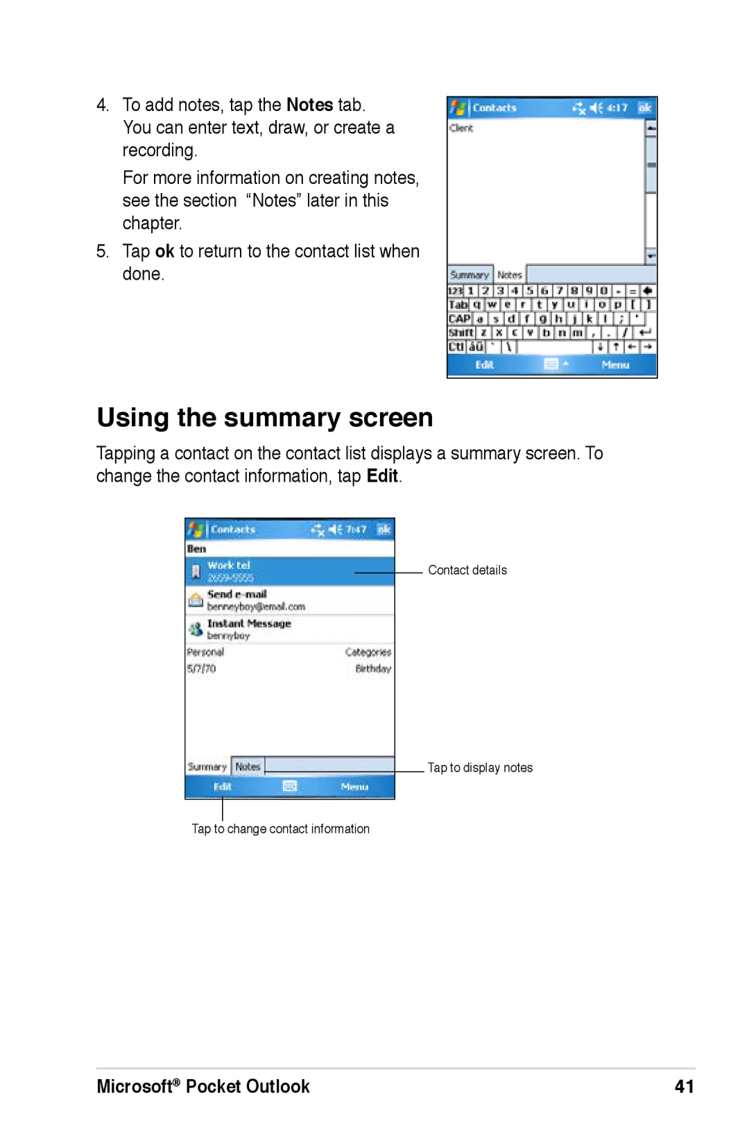 Asus A686, A696, A626 user manual Using the summary screen 