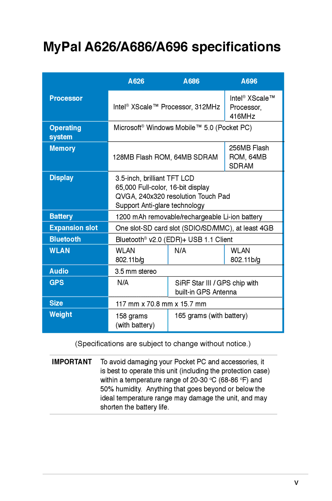 Asus user manual MyPal A626/A686/A696 specifications, Gps 