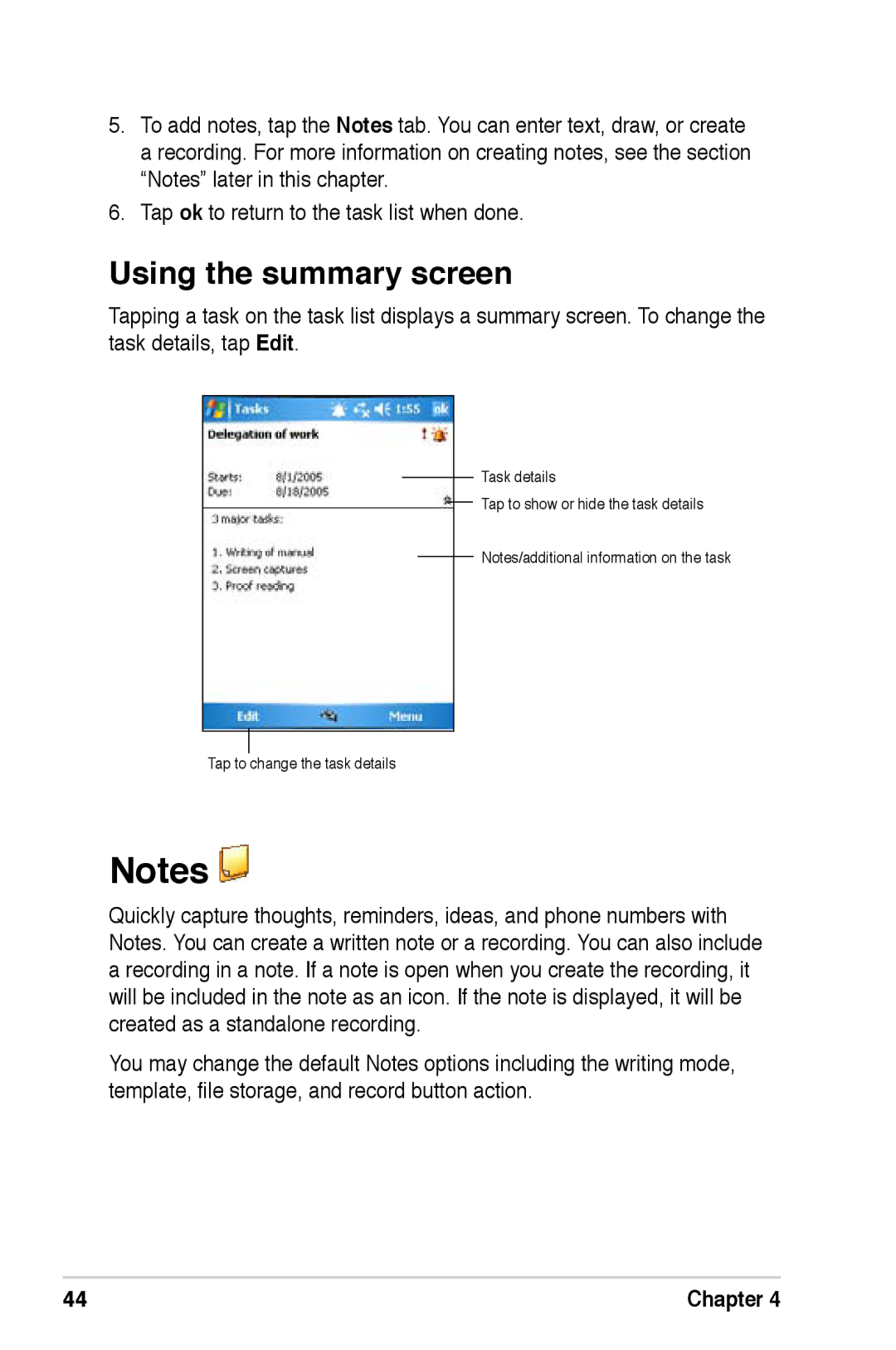 Asus A686, A696, A626 user manual Using the summary screen 