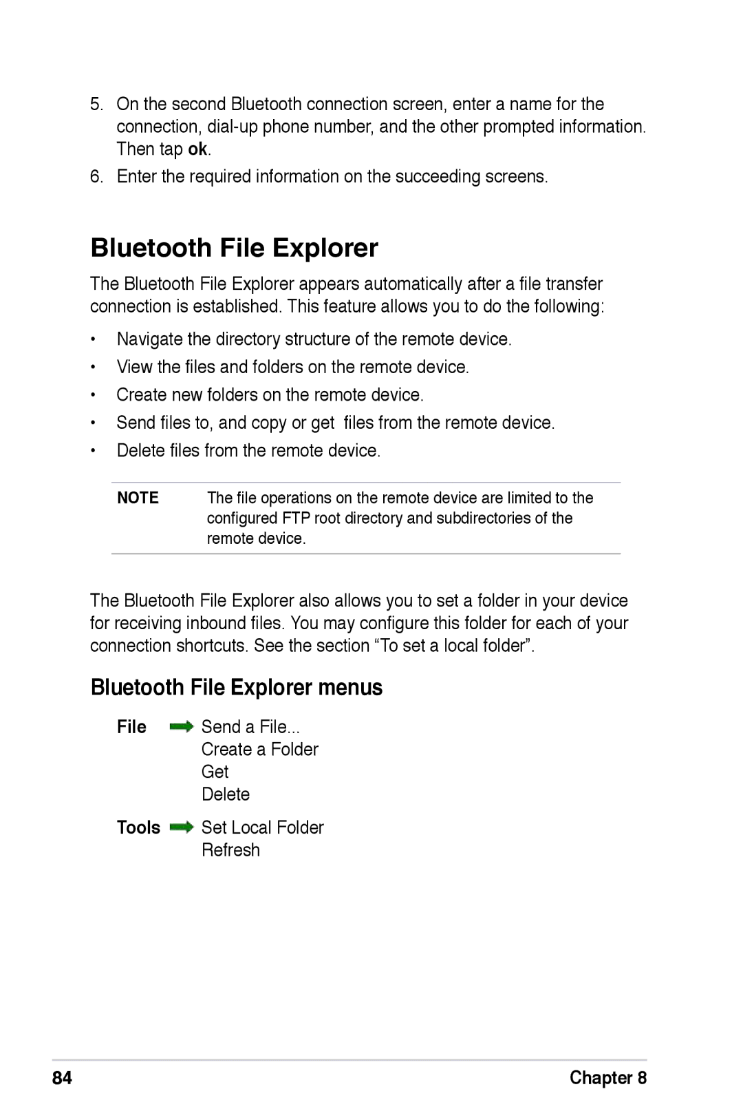 Asus A696, A626, A686 user manual Bluetooth File Explorer menus 