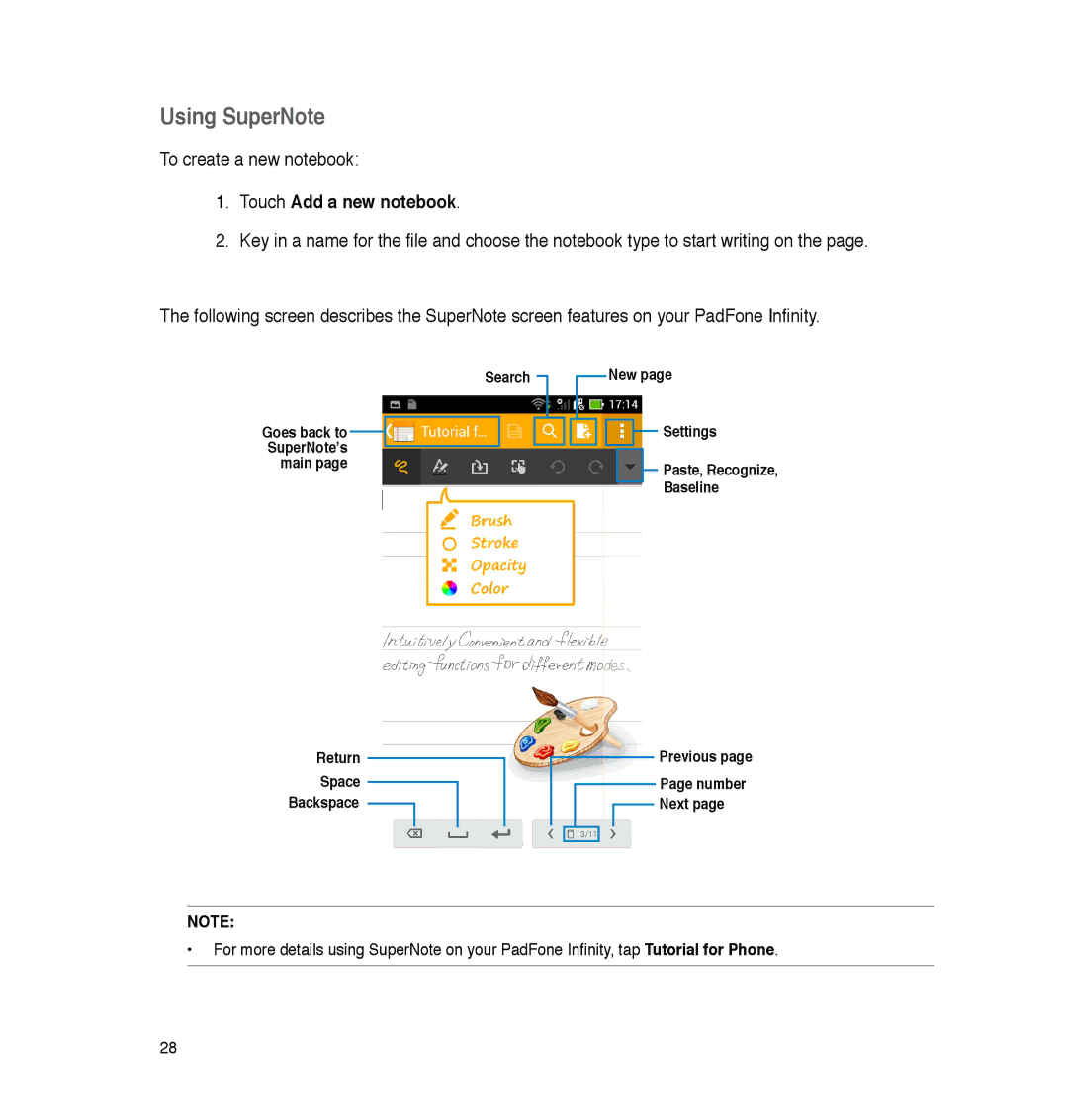 Asus A86, P05 user manual Using SuperNote, Touch Add a new notebook 