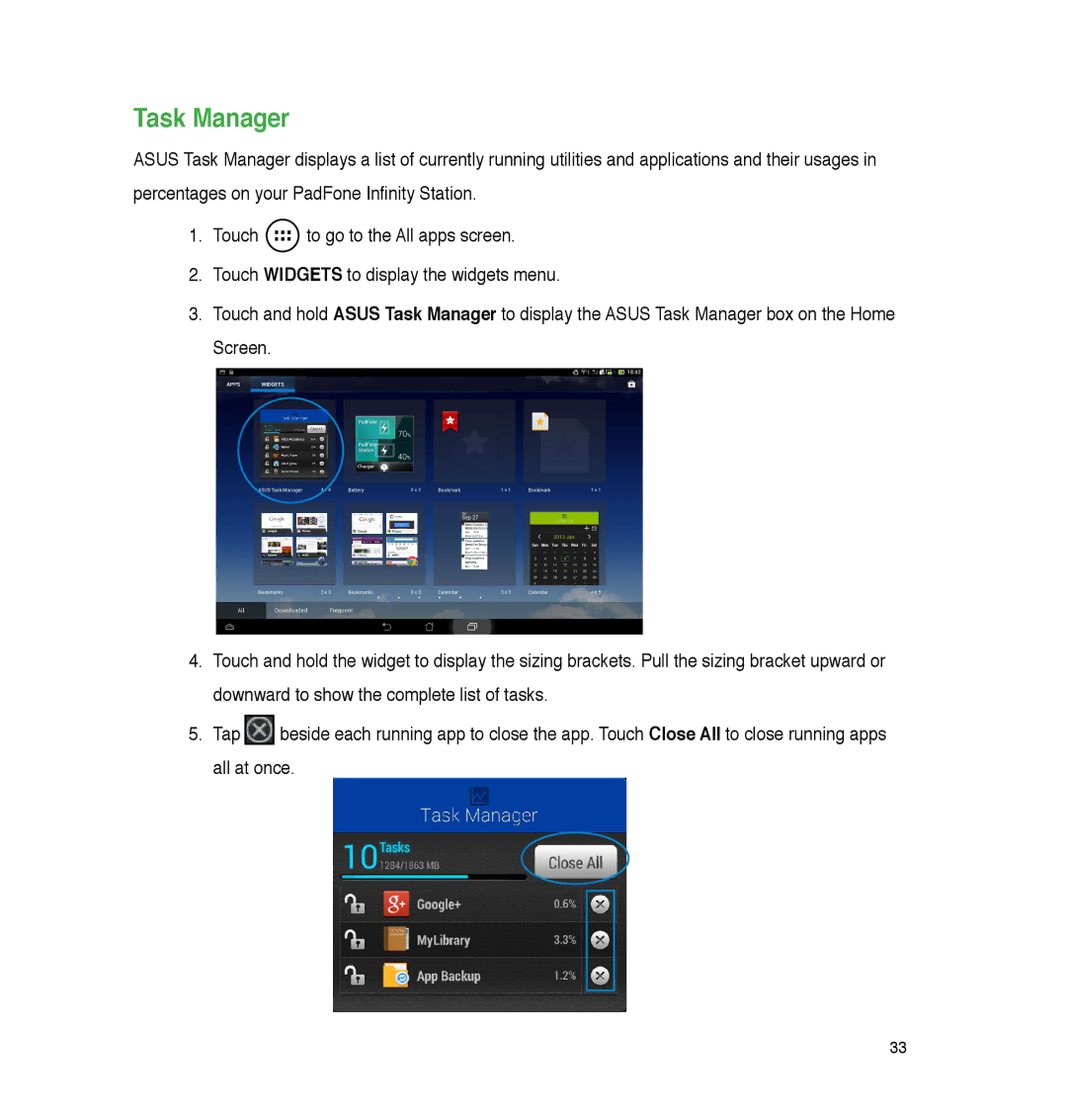 Asus P05, A86 user manual Task Manager 