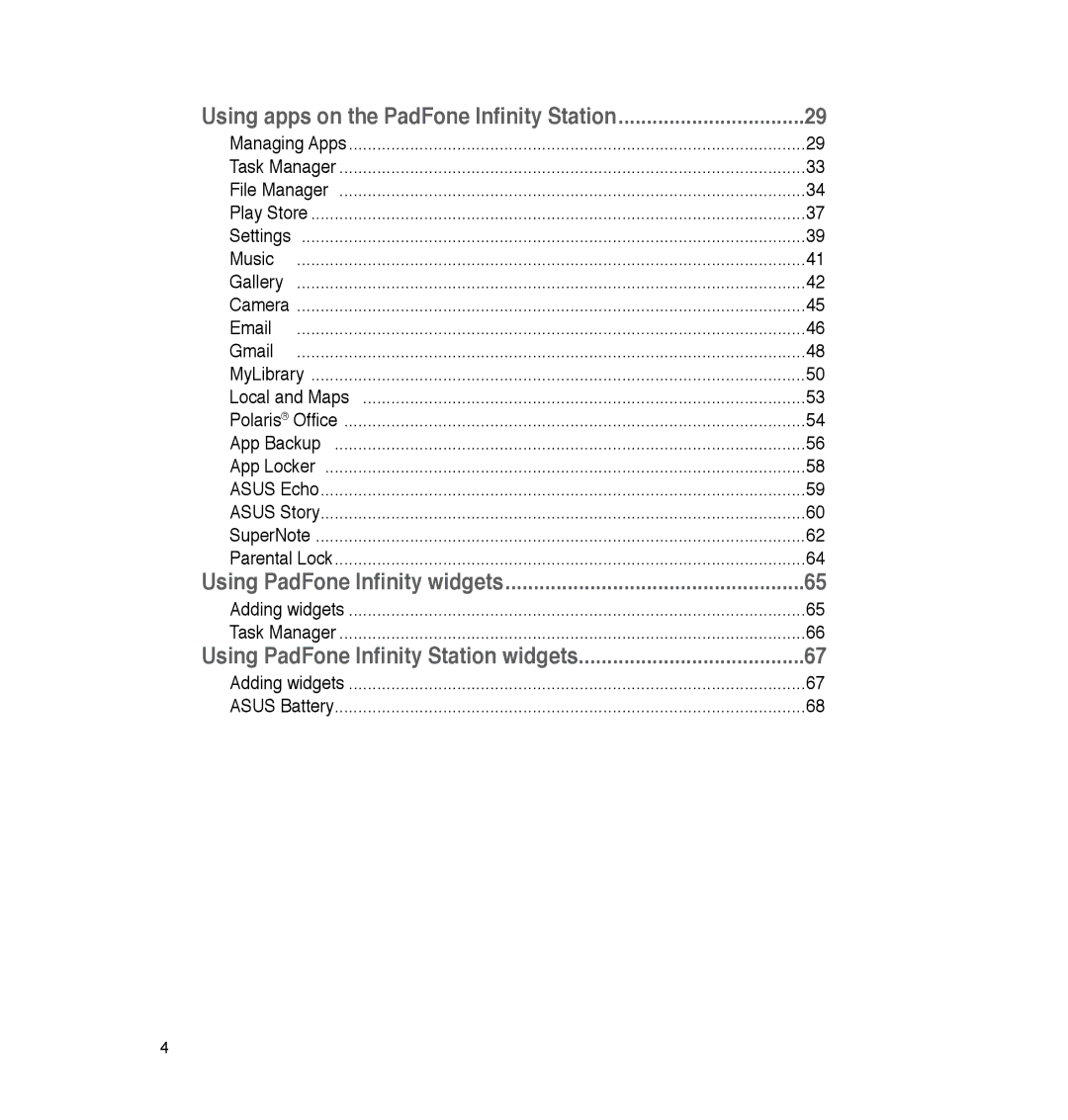 Asus A86, P05 user manual Using PadFone Infinity widgets 