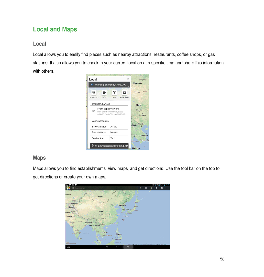 Asus P05, A86 user manual Local and Maps 