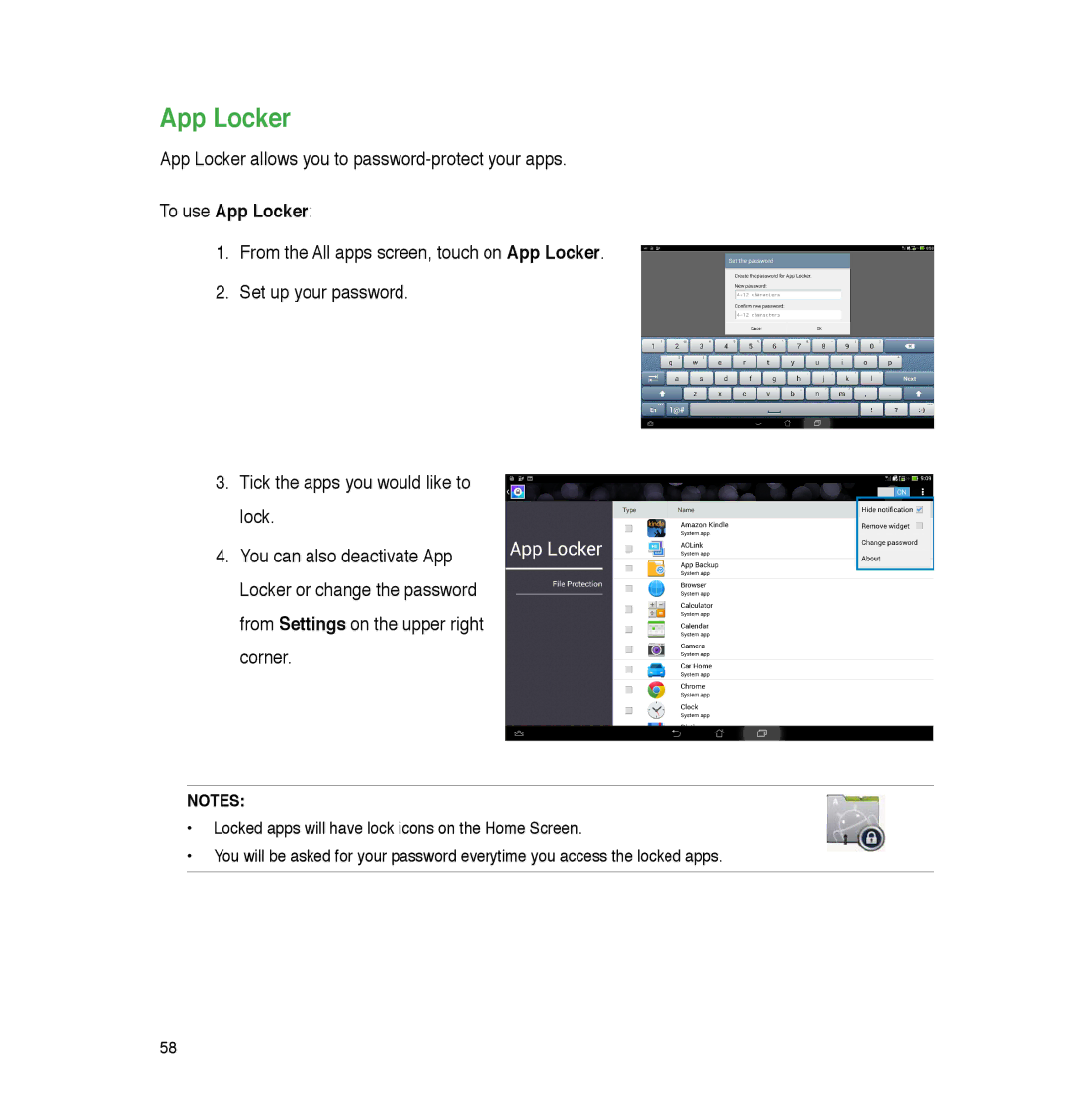 Asus A86, P05 user manual To use App Locker 