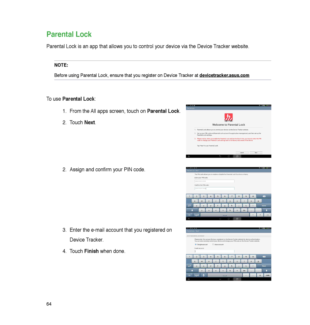 Asus A86, P05 user manual To use Parental Lock 