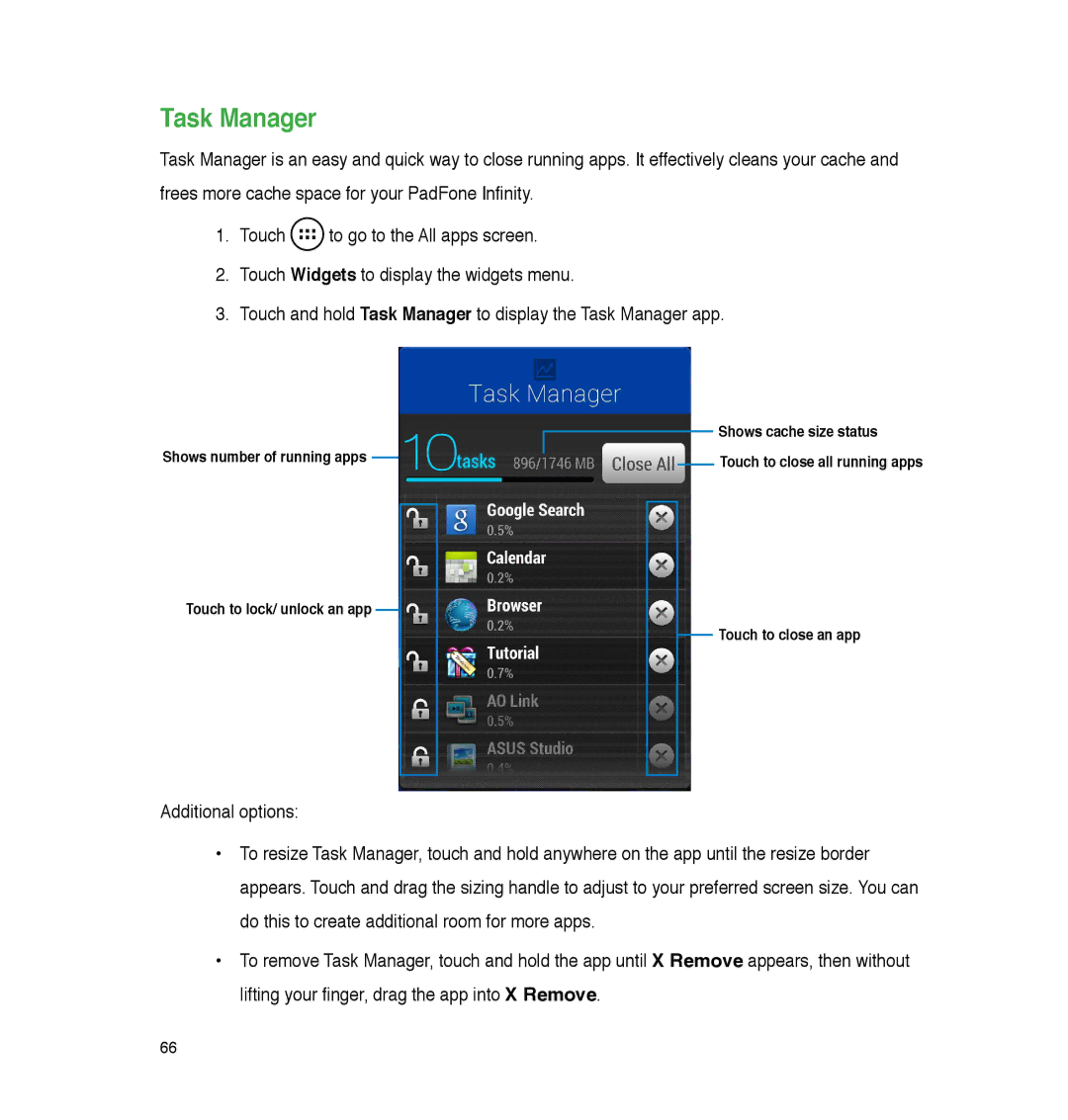 Asus A86, P05 user manual Shows number of running apps 