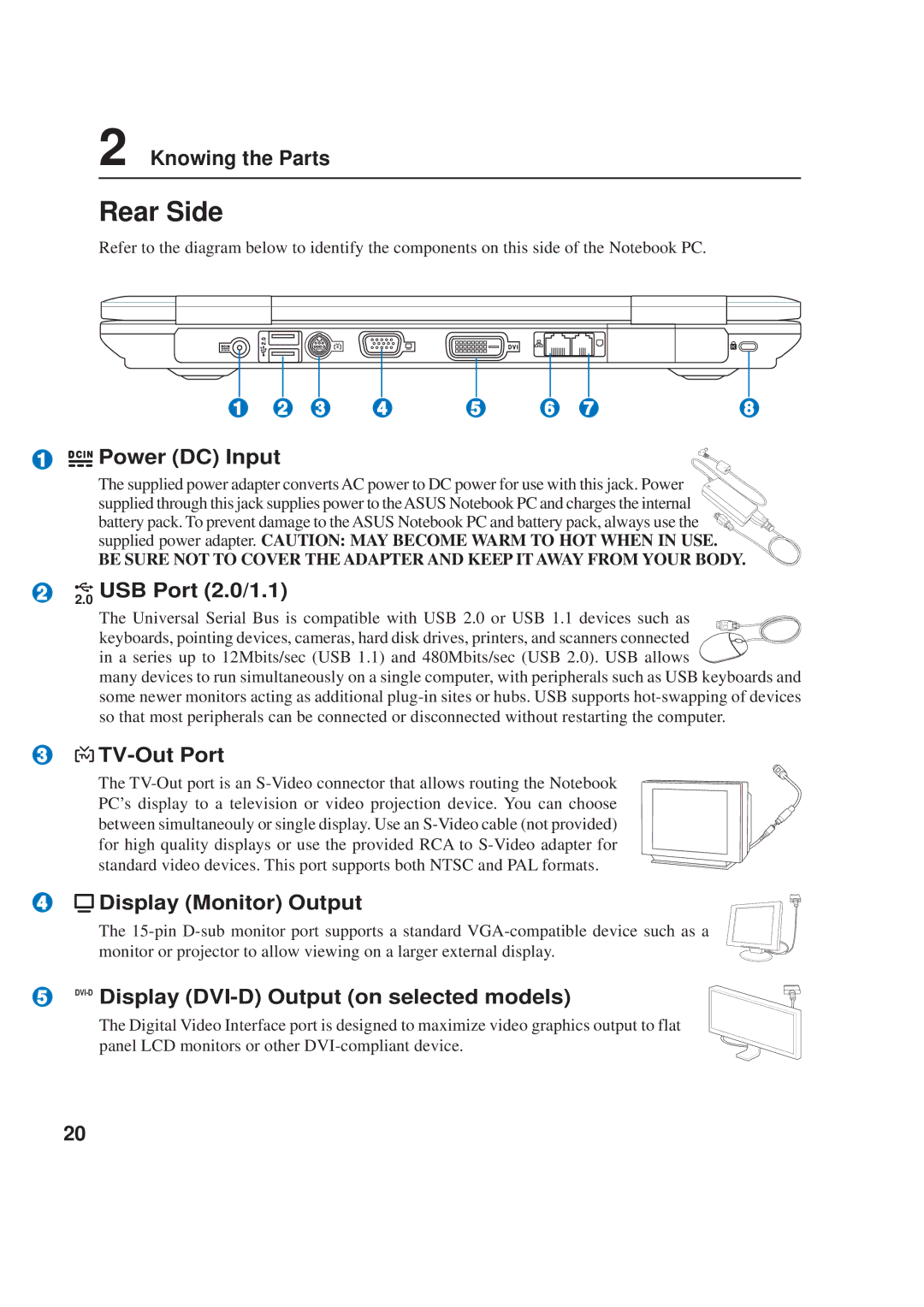 Asus A8F user manual Rear Side 