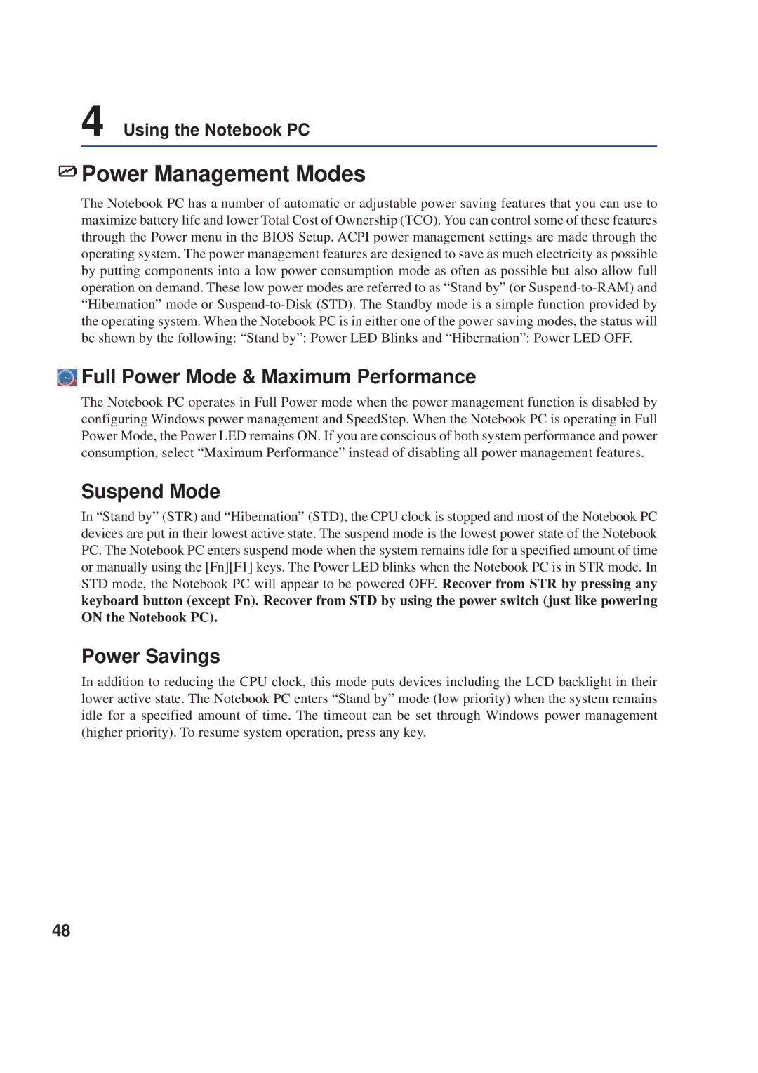 Asus A8F user manual Power Management Modes 